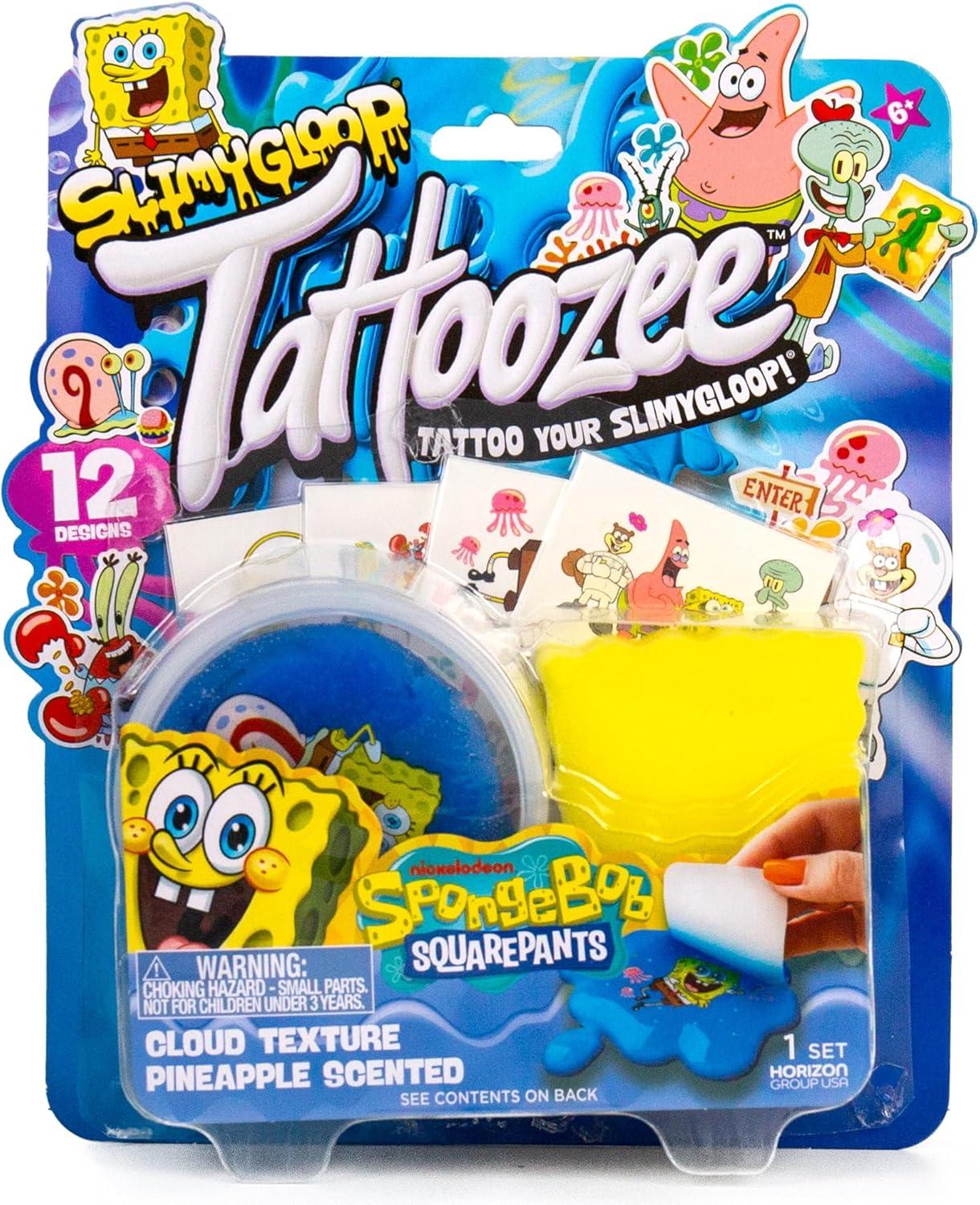 imageSLIMYGLOOP Tattoozee Bluey Tattoo Transfer Slime Kit Sensory Play for Kids Ages 6 Cotton Candy Scented Glitter TextureSpongebob Squarepants