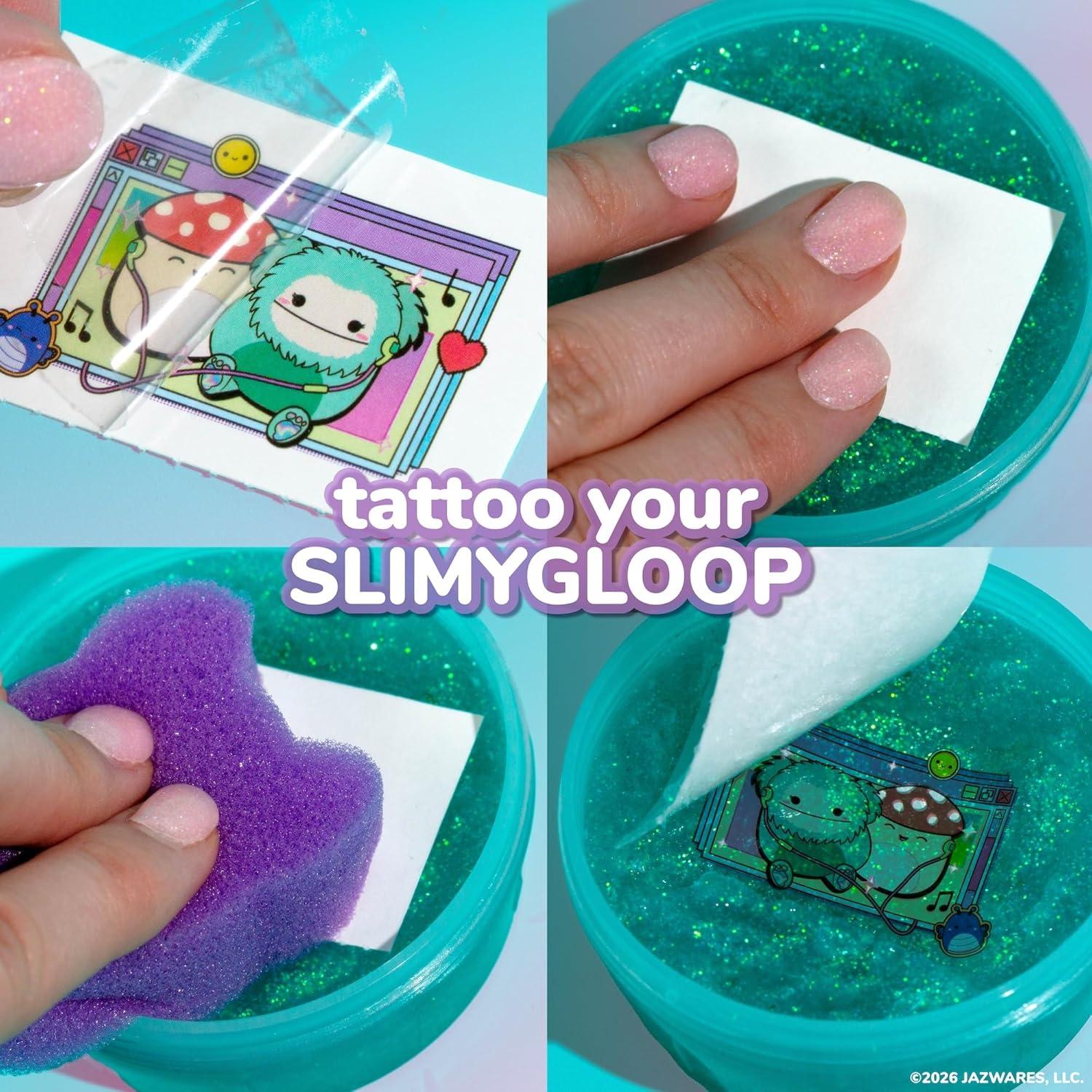 imageSLIMYGLOOP Tattoozee Bluey Tattoo Transfer Slime Kit Sensory Play for Kids Ages 6 Cotton Candy Scented Glitter TextureSquishmallows