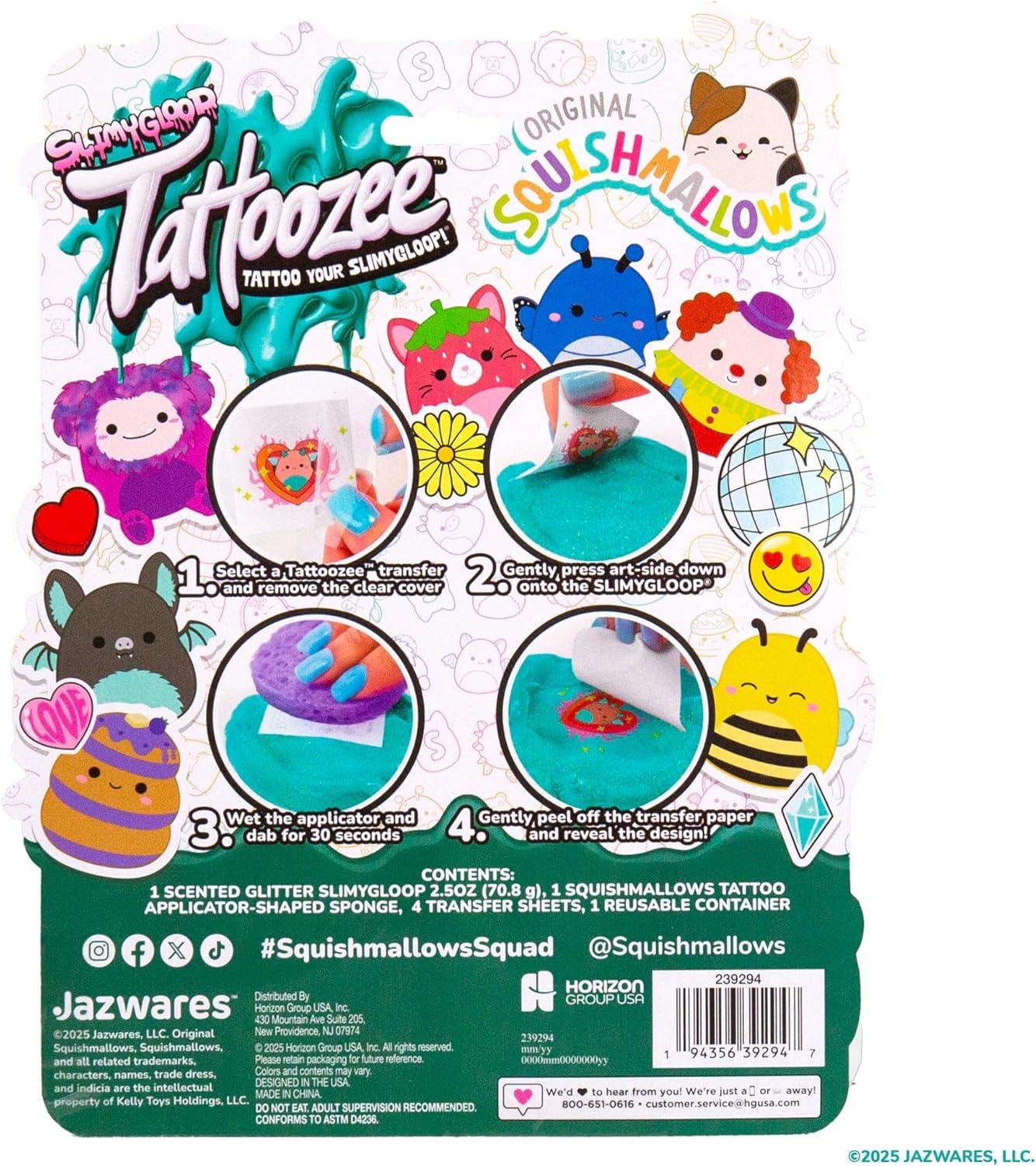 imageSLIMYGLOOP Tattoozee Bluey Tattoo Transfer Slime Kit Sensory Play for Kids Ages 6 Cotton Candy Scented Glitter TextureSquishmallows