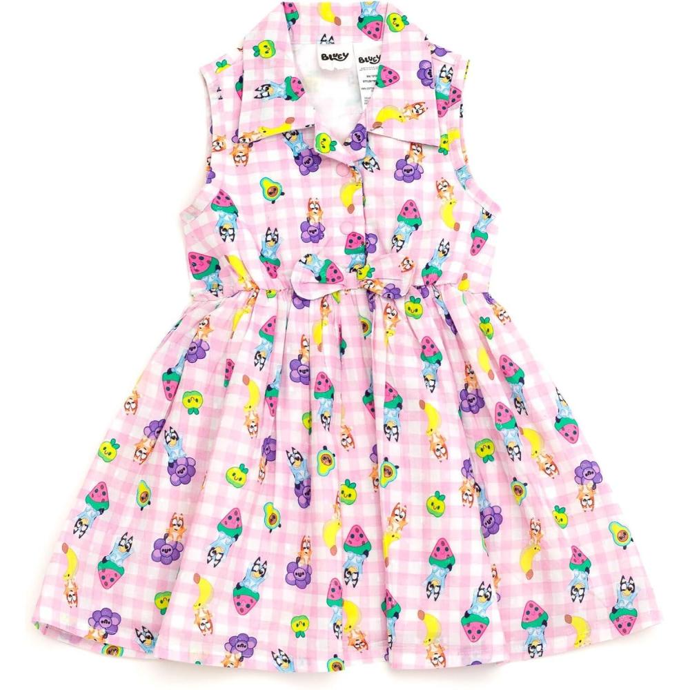 imageBluey Girls Gingham Swiss Dot Dress Toddler to Big Kid Sizes 2T 1012Pink