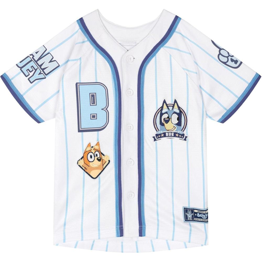 imageBluey Mesh Baseball Jersey Athletic Button Down Shirt Infant to Little Kid Sizes 12 Months 78White Blue