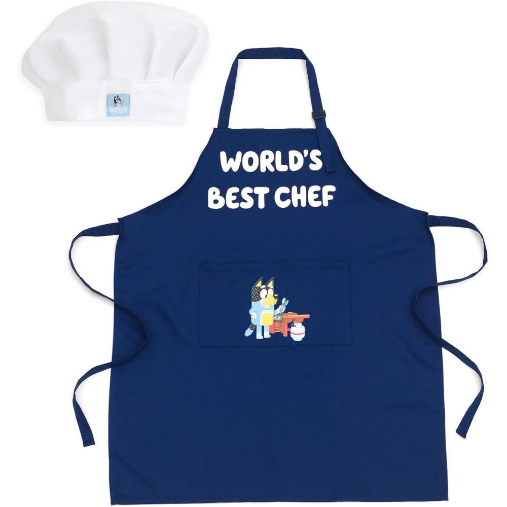 imageBluey Twill Apron and Chef Hat Cooking Set Kid and Adult SizesNavy Bandit