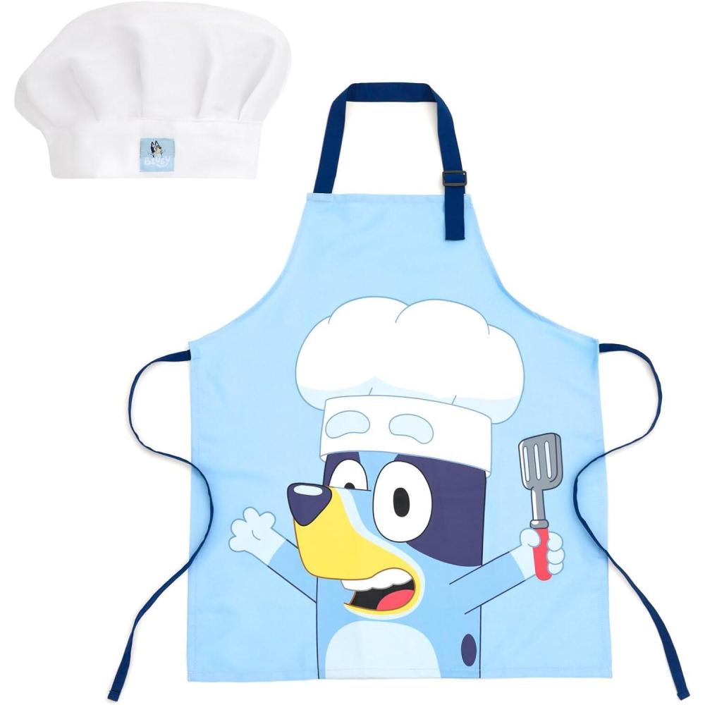 imageBluey Twill Apron and Chef Hat Cooking Set Kid and Adult SizesSky Blue Bluey