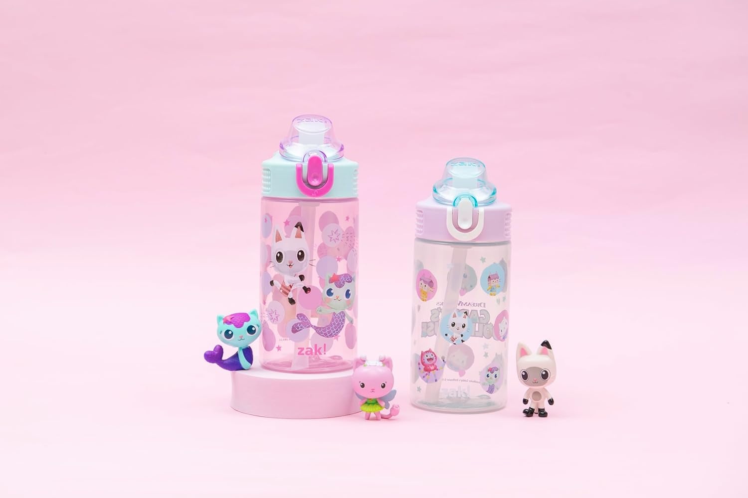 image:imageZak Designs Bluey Sage Kids Water Bottle For School or Travel 16oz Durable Plastic Water Bottle With Straw Handle and LeakProof PopUp Spout Cover 2Pack Set Bluey amp BingoGabbys Dollhouse The Gabby Cats