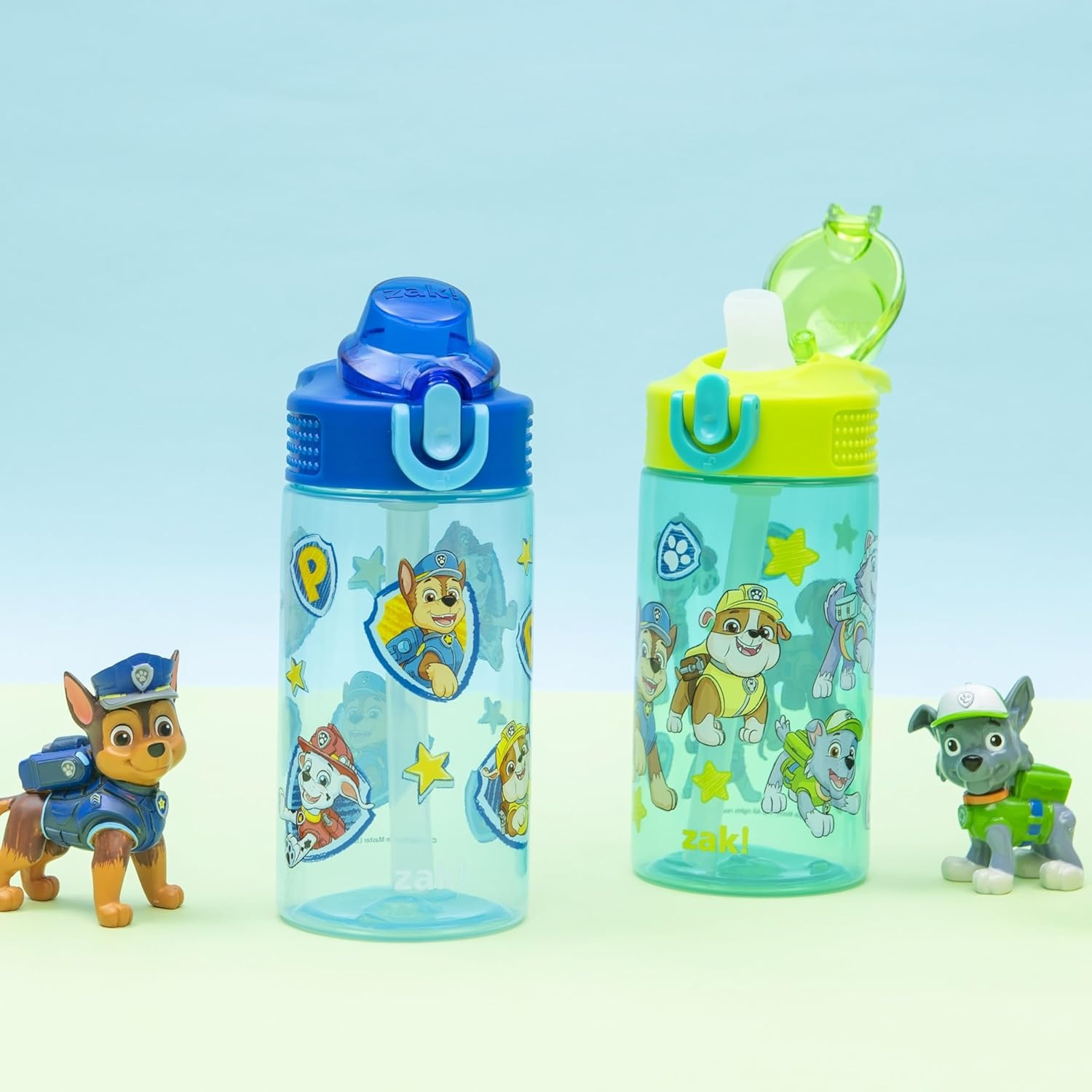 image:imageZak Designs Bluey Sage Kids Water Bottle For School or Travel 16oz Durable Plastic Water Bottle With Straw Handle and LeakProof PopUp Spout Cover 2Pack Set Bluey amp BingoPAW Patrol Chase Friends