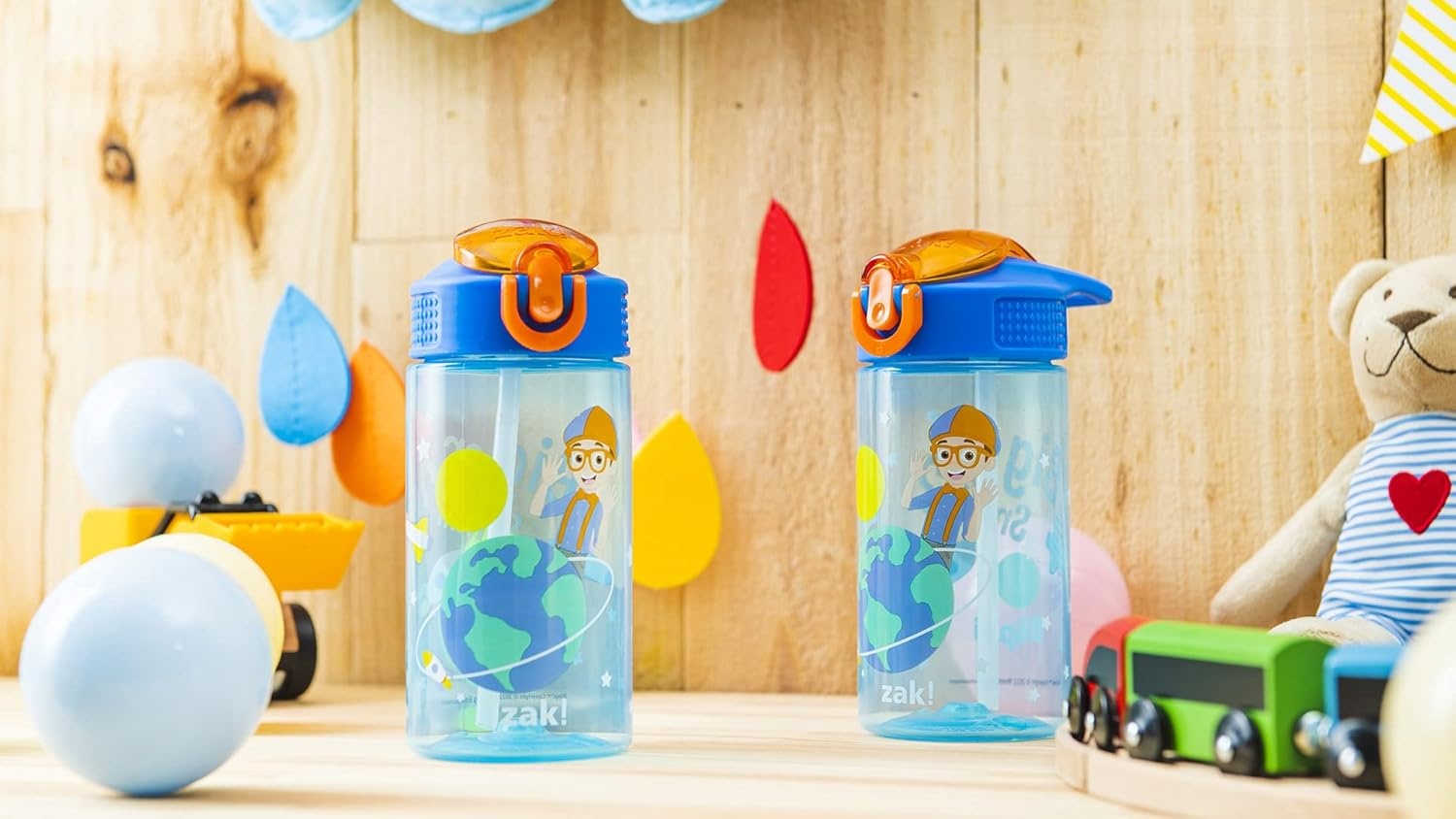 image:imageZak Designs Bluey Sage Kids Water Bottle For School or Travel 16oz Durable Plastic Water Bottle With Straw Handle and LeakProof PopUp Spout Cover 2Pack Set Bluey amp BingoBlippi 2pk