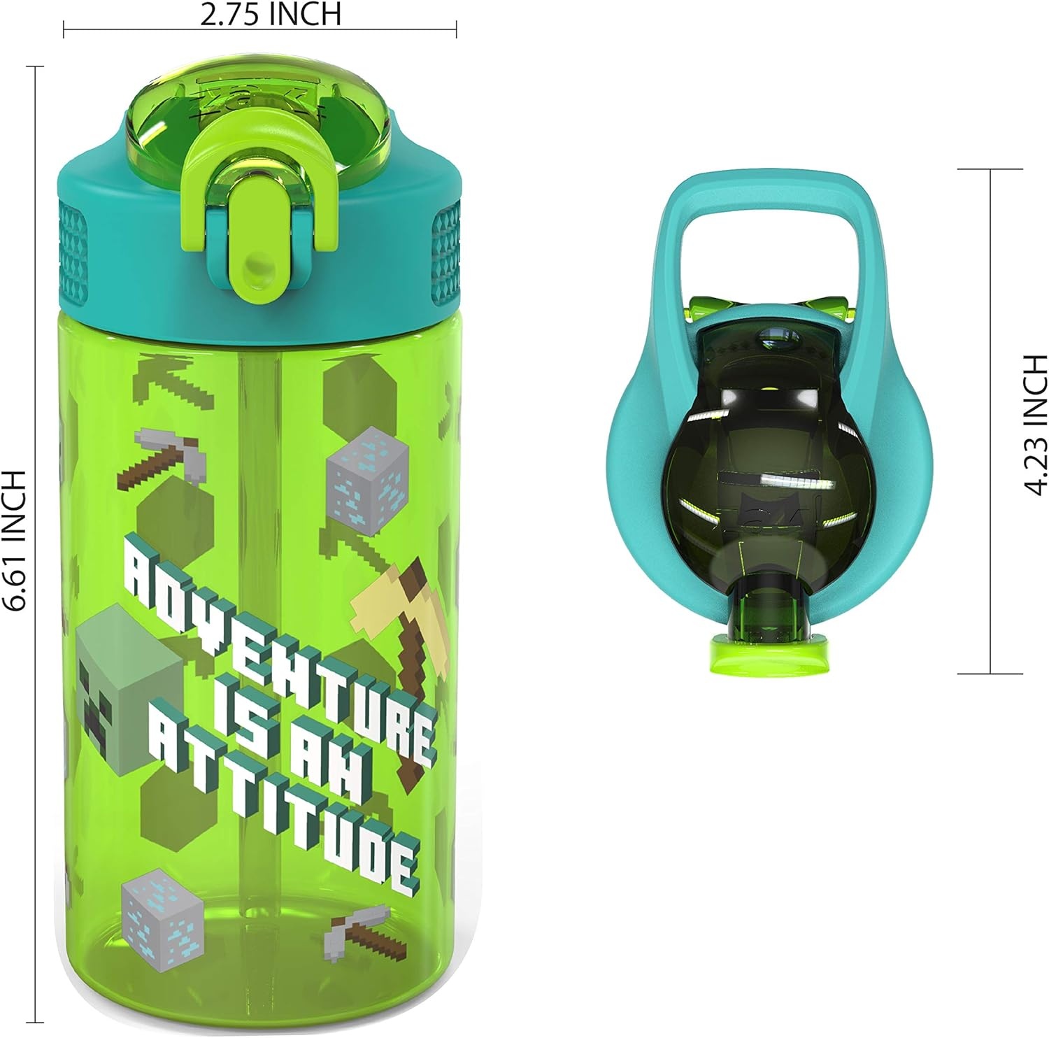 image:imageZak Designs Bluey Sage Kids Water Bottle For School or Travel 16oz Durable Plastic Water Bottle With Straw Handle and LeakProof PopUp Spout Cover 2Pack Set Bluey amp BingoMinecraft Bottle 2pk
