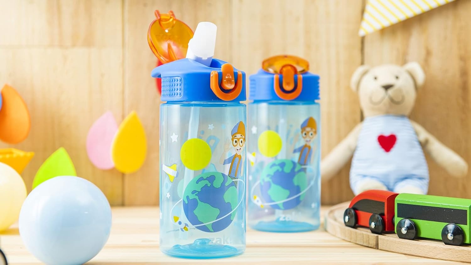 image:imageZak Designs Bluey Sage Kids Water Bottle For School or Travel 16oz Durable Plastic Water Bottle With Straw Handle and LeakProof PopUp Spout Cover 2Pack Set Bluey amp BingoBlippi 2pk