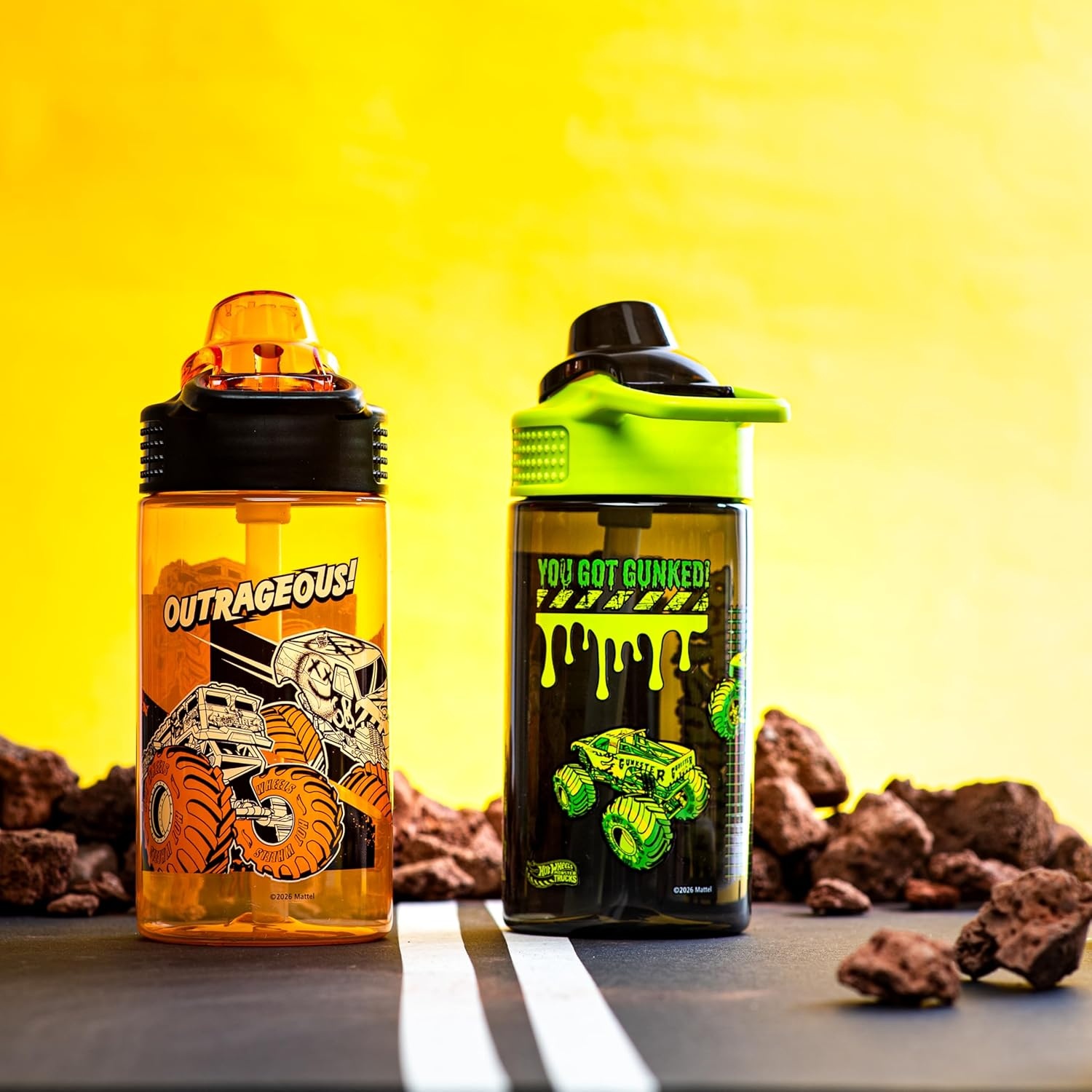 image:imageZak Designs Bluey Sage Kids Water Bottle For School or Travel 16oz Durable Plastic Water Bottle With Straw Handle and LeakProof PopUp Spout Cover 2Pack Set Bluey amp BingoHot Wheels Monster Trucks