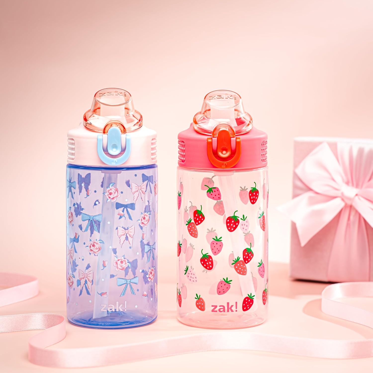 image:imageZak Designs Bluey Sage Kids Water Bottle For School or Travel 16oz Durable Plastic Water Bottle With Straw Handle and LeakProof PopUp Spout Cover 2Pack Set Bluey amp BingoBerry and Bows