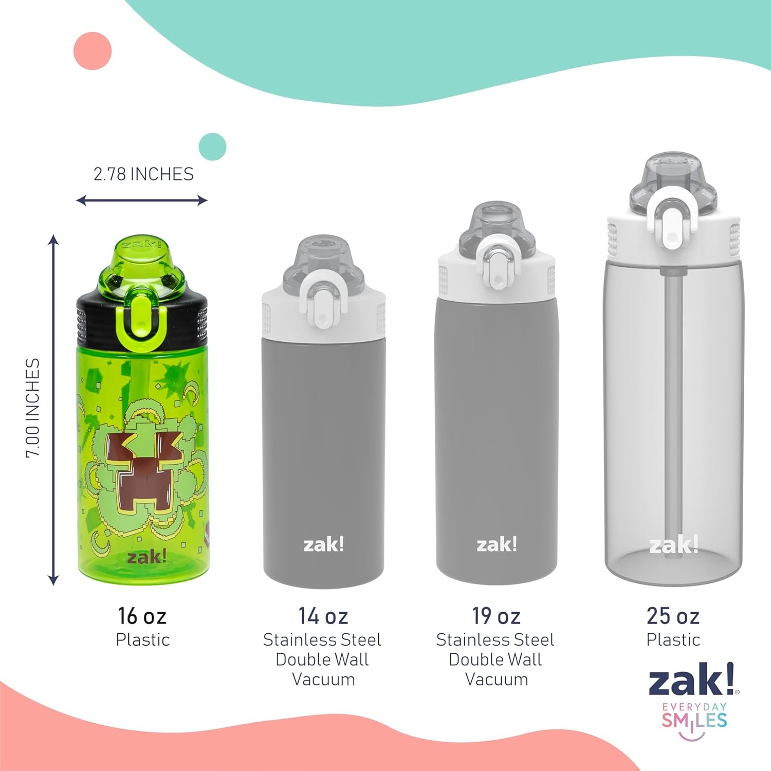 image:imageZak Designs Bluey Sage Kids Water Bottle For School or Travel 16oz Durable Plastic Water Bottle With Straw Handle and LeakProof PopUp Spout Cover 2Pack Set Bluey amp BingoMinecraft Creeper