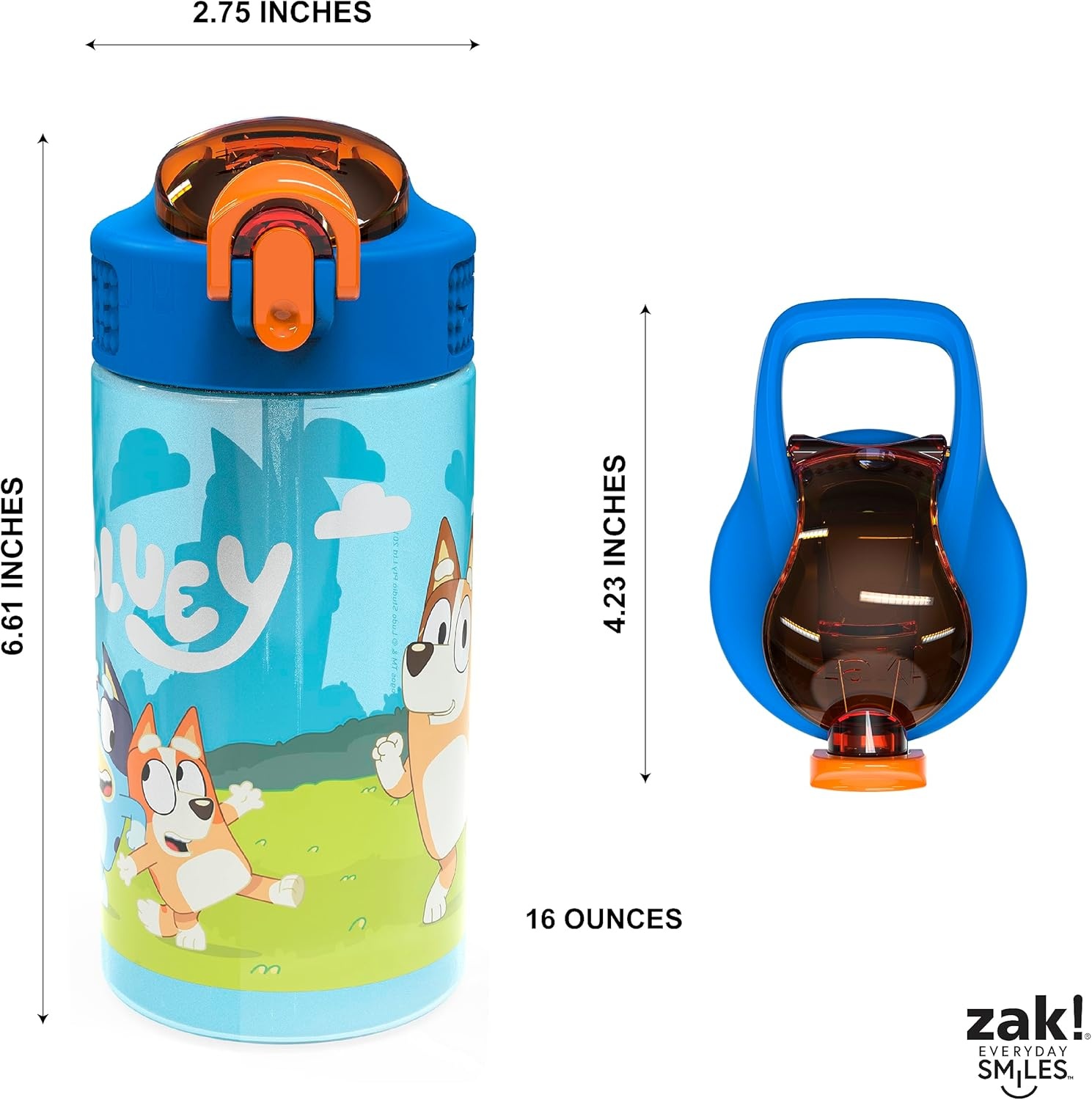image:imageZak Designs Bluey Sage Kids Water Bottle For School or Travel 16oz Durable Plastic Water Bottle With Straw Handle and LeakProof PopUp Spout Cover 2Pack Set Bluey amp BingoBluey Bottle 2pk