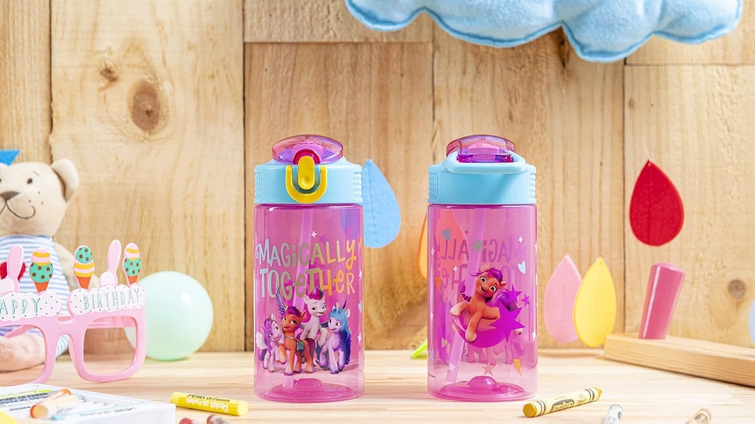 image:imageZak Designs Bluey Sage Kids Water Bottle For School or Travel 16oz Durable Plastic Water Bottle With Straw Handle and LeakProof PopUp Spout Cover 2Pack Set Bluey amp BingoMy Little Pony 2pk