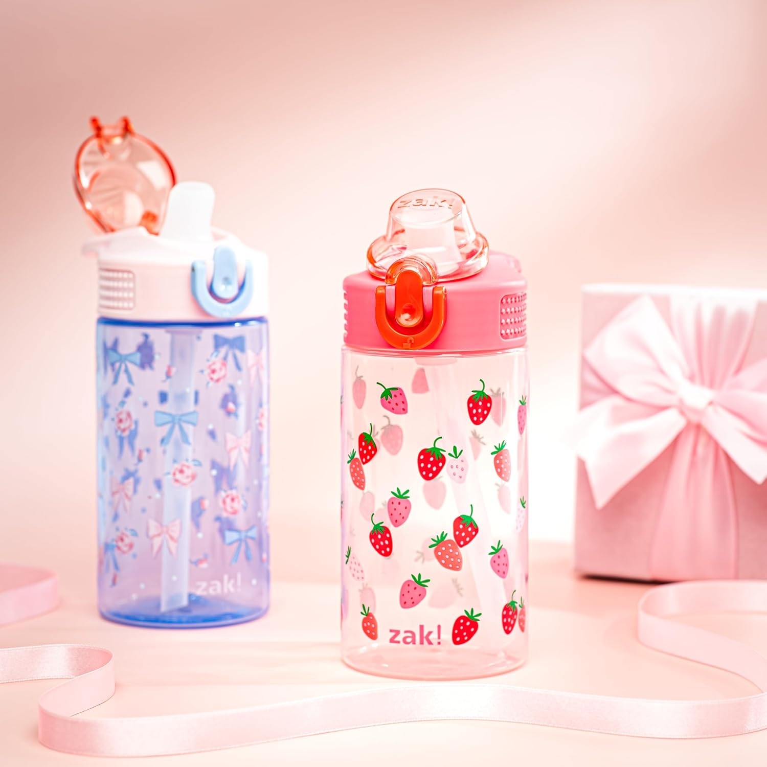 image:imageZak Designs Bluey Sage Kids Water Bottle For School or Travel 16oz Durable Plastic Water Bottle With Straw Handle and LeakProof PopUp Spout Cover 2Pack Set Bluey amp BingoBerry and Bows