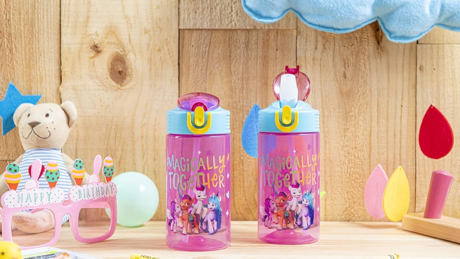 image:imageZak Designs Bluey Sage Kids Water Bottle For School or Travel 16oz Durable Plastic Water Bottle With Straw Handle and LeakProof PopUp Spout Cover 2Pack Set Bluey amp BingoMy Little Pony 2pk