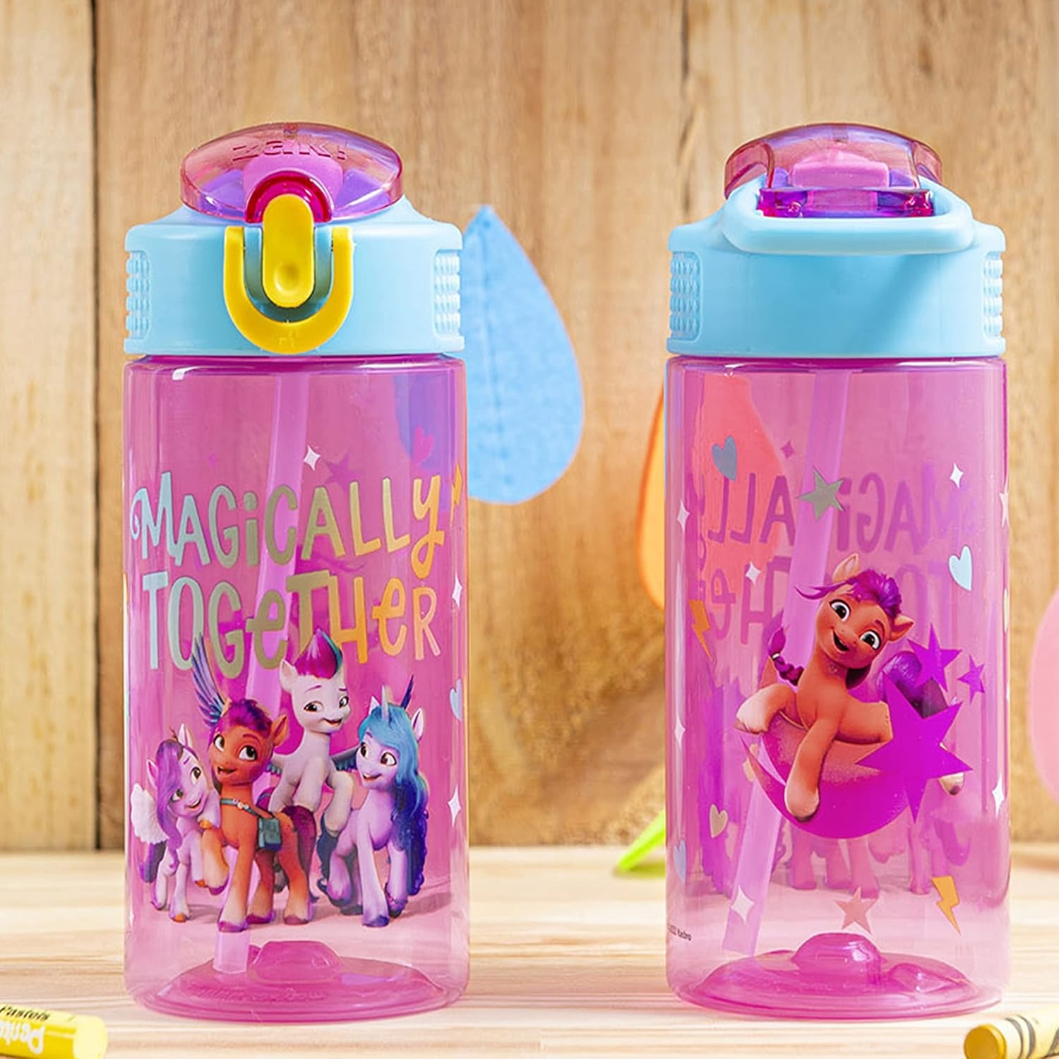 image:imageZak Designs Bluey Sage Kids Water Bottle For School or Travel 16oz Durable Plastic Water Bottle With Straw Handle and LeakProof PopUp Spout Cover 2Pack Set Bluey amp BingoMy Little Pony 2pk
