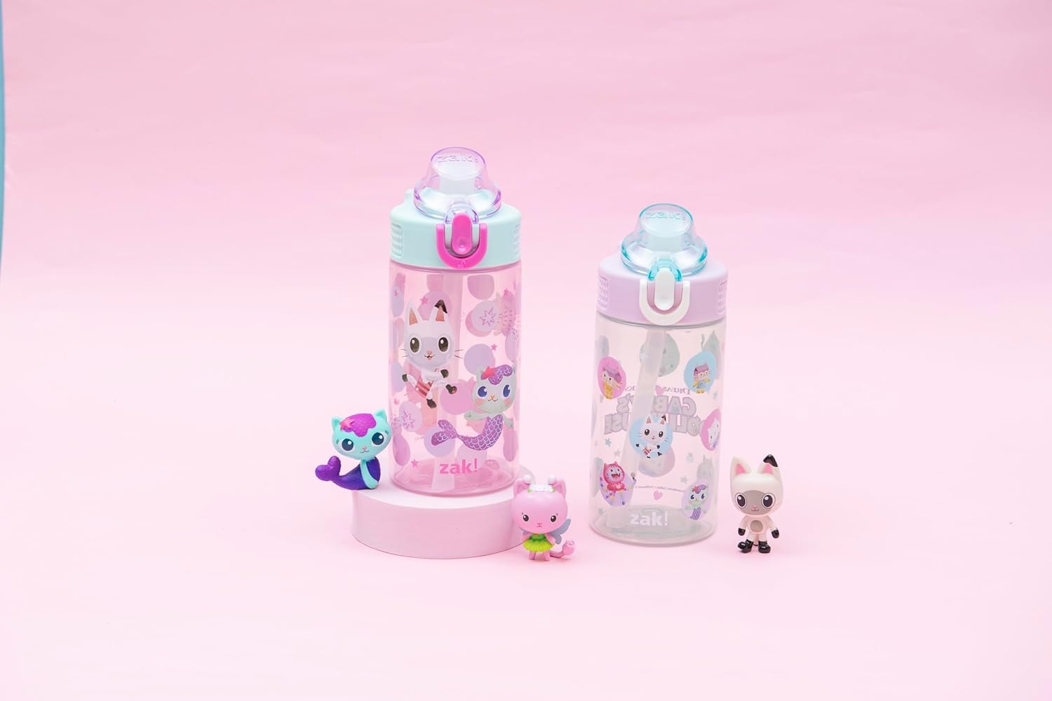 image:imageZak Designs Bluey Sage Kids Water Bottle For School or Travel 16oz Durable Plastic Water Bottle With Straw Handle and LeakProof PopUp Spout Cover 2Pack Set Bluey amp BingoGabbys Dollhouse The Gabby Cats