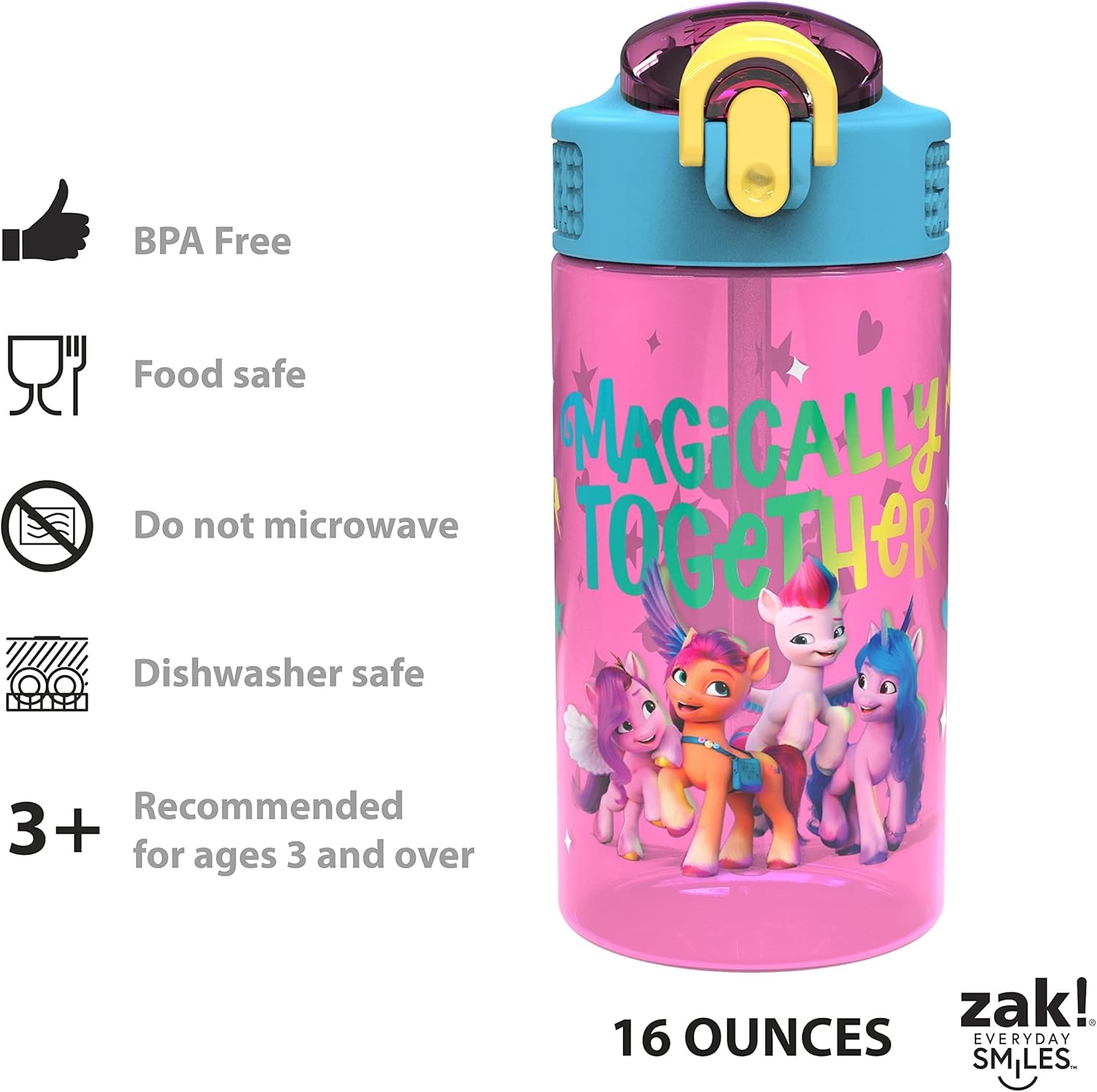 image:imageZak Designs Bluey Sage Kids Water Bottle For School or Travel 16oz Durable Plastic Water Bottle With Straw Handle and LeakProof PopUp Spout Cover 2Pack Set Bluey amp BingoMy Little Pony 2pk