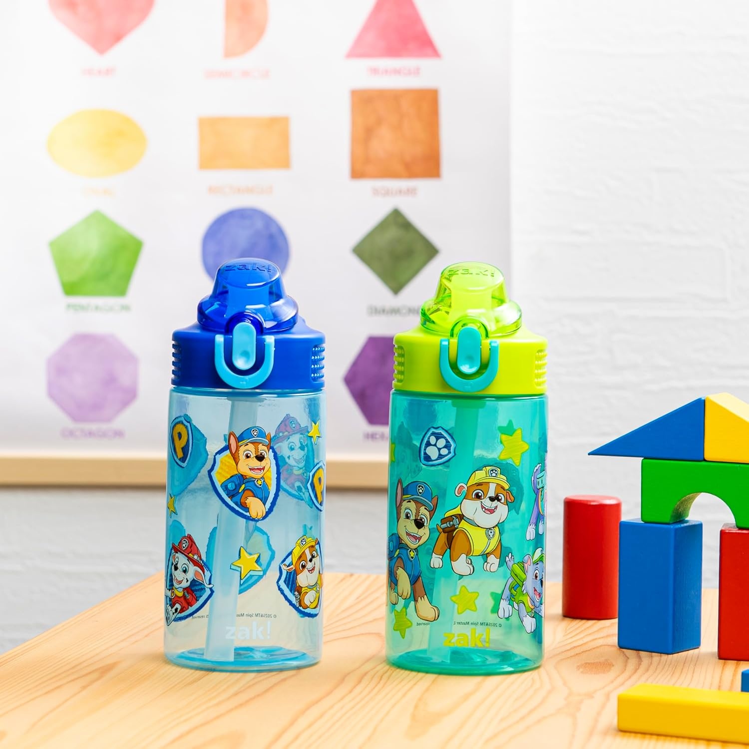 image:imageZak Designs Bluey Sage Kids Water Bottle For School or Travel 16oz Durable Plastic Water Bottle With Straw Handle and LeakProof PopUp Spout Cover 2Pack Set Bluey amp BingoPAW Patrol Chase Friends