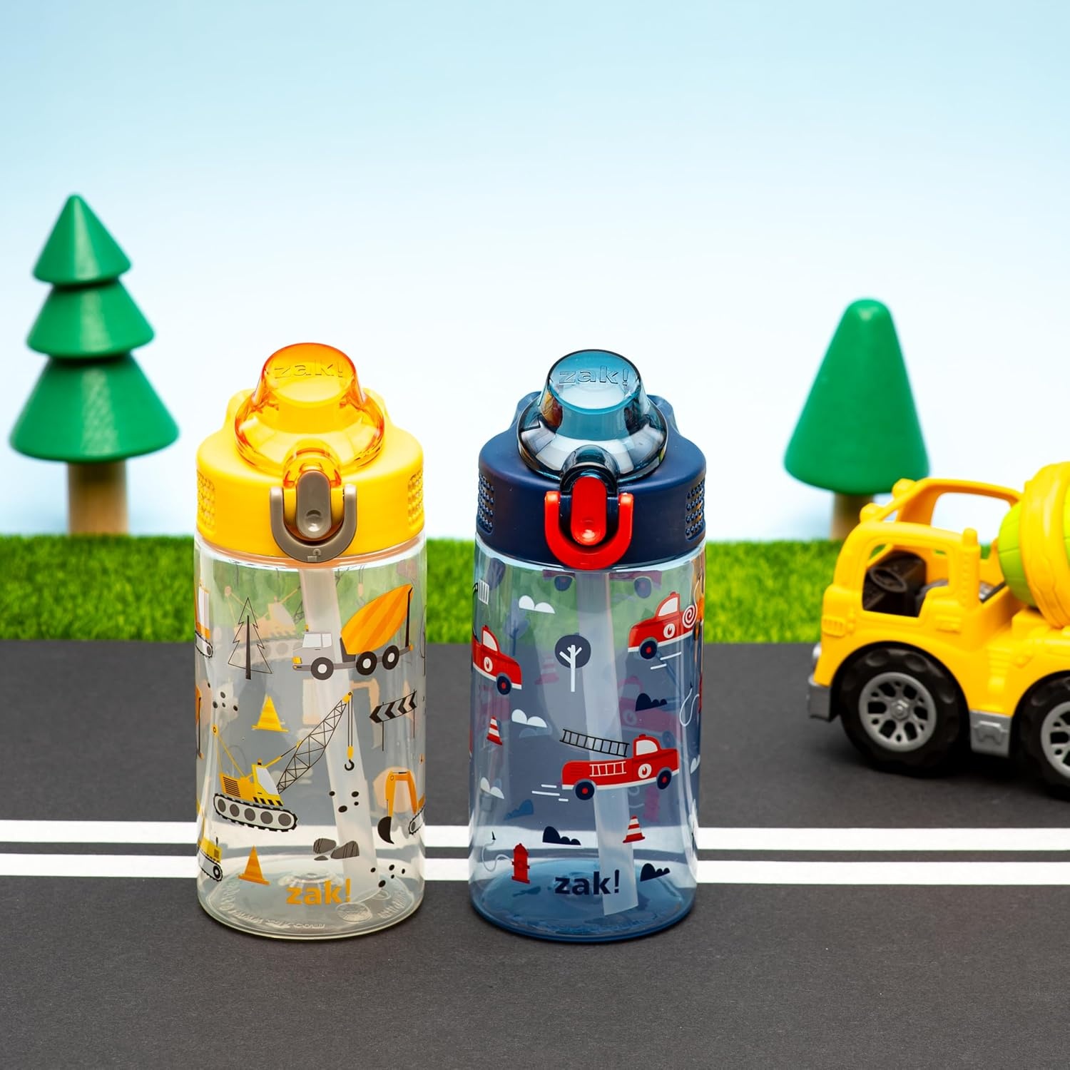 image:imageZak Designs Bluey Sage Kids Water Bottle For School or Travel 16oz Durable Plastic Water Bottle With Straw Handle and LeakProof PopUp Spout Cover 2Pack Set Bluey amp BingoConstruction and Rescue
