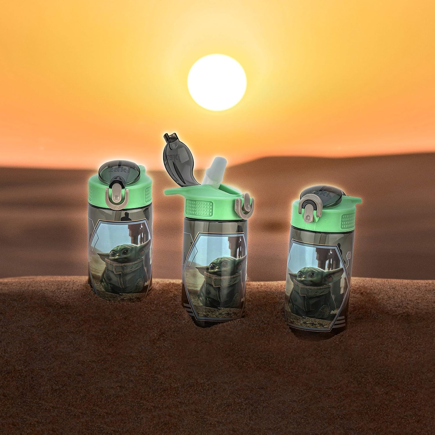 image:imageZak Designs Bluey Sage Kids Water Bottle For School or Travel 16oz Durable Plastic Water Bottle With Straw Handle and LeakProof PopUp Spout Cover 2Pack Set Bluey amp BingoBaby Yoda Bottle 2pk
