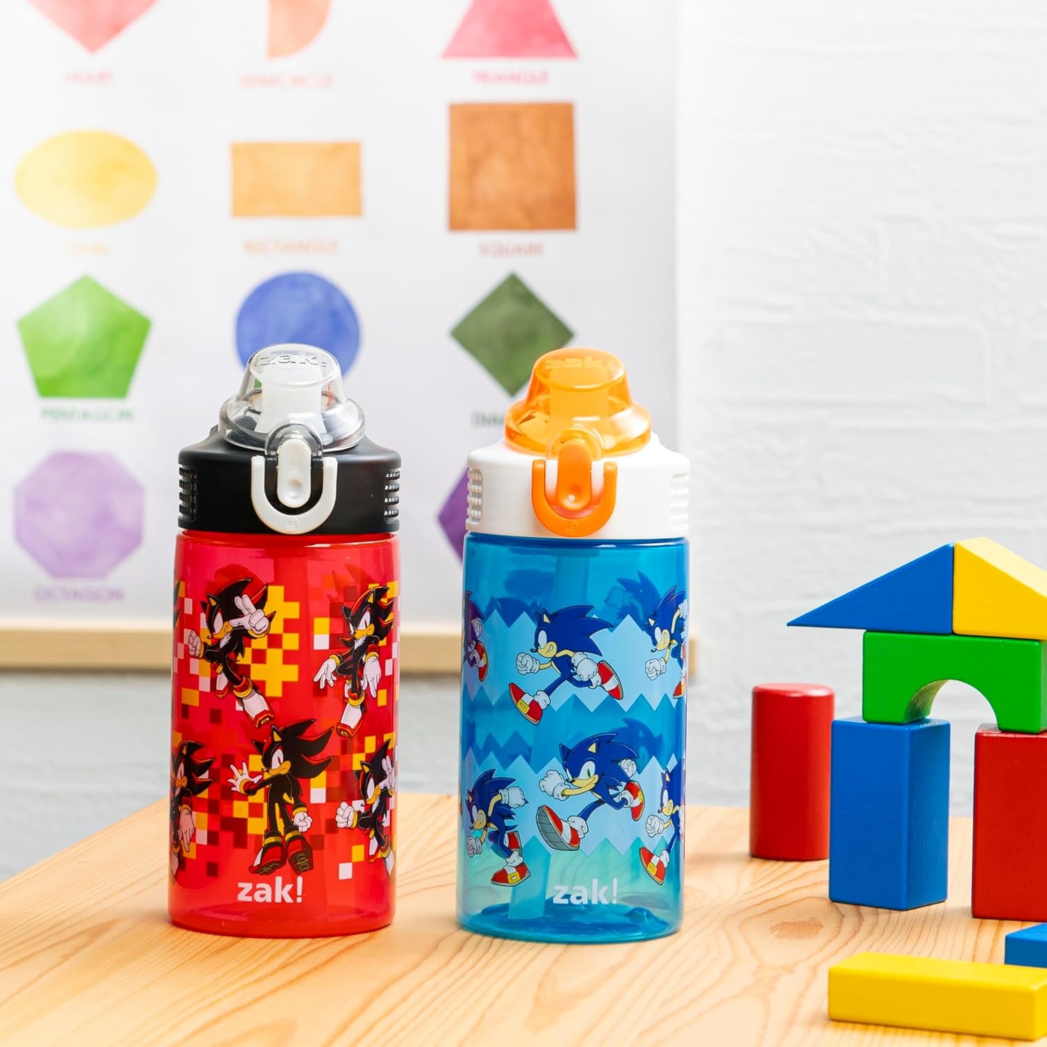 image:imageZak Designs Bluey Sage Kids Water Bottle For School or Travel 16oz Durable Plastic Water Bottle With Straw Handle and LeakProof PopUp Spout Cover 2Pack Set Bluey amp BingoSonic Shadow