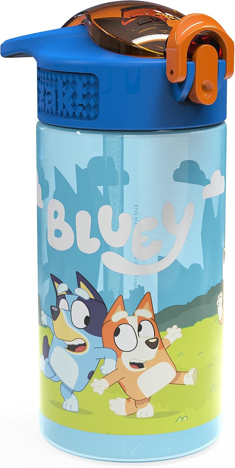 image:imageZak Designs Bluey Sage Kids Water Bottle For School or Travel 16oz Durable Plastic Water Bottle With Straw Handle and LeakProof PopUp Spout Cover 2Pack Set Bluey amp BingoBluey Bottle 2pk