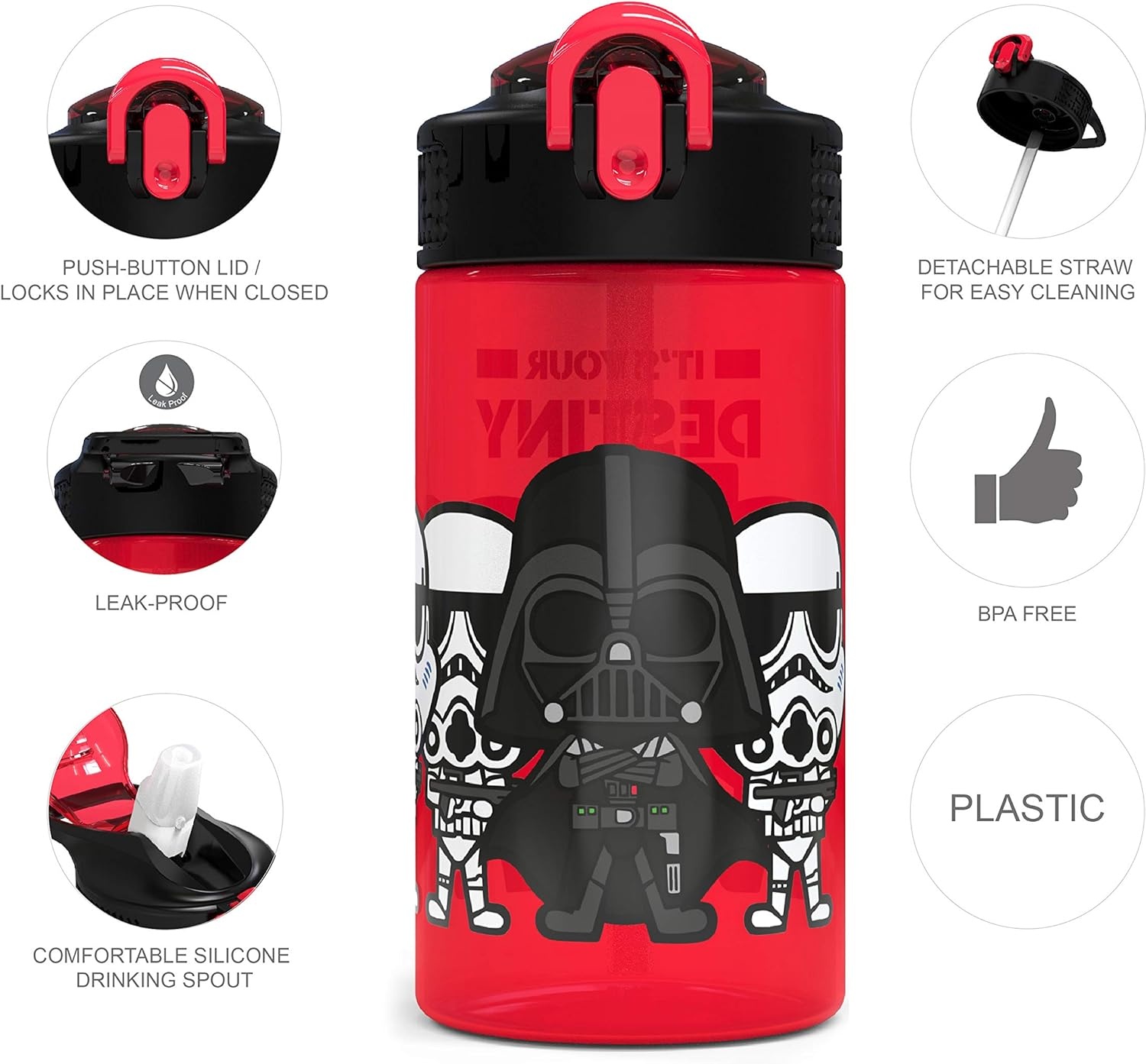 image:imageZak Designs Bluey Sage Kids Water Bottle For School or Travel 16oz Durable Plastic Water Bottle With Straw Handle and LeakProof PopUp Spout Cover 2Pack Set Bluey amp BingoDarth Vader Bottle 2pk