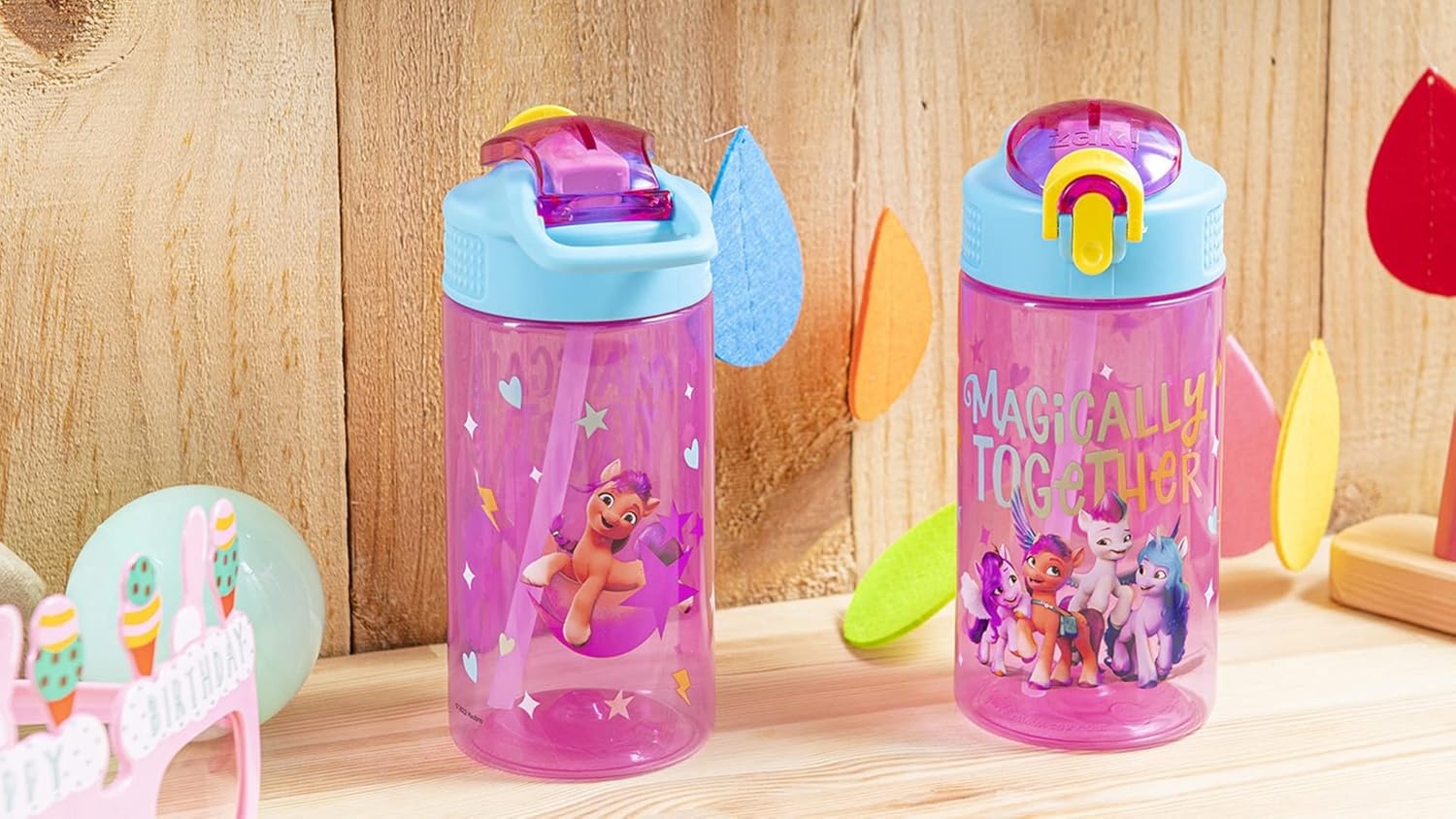 image:imageZak Designs Bluey Sage Kids Water Bottle For School or Travel 16oz Durable Plastic Water Bottle With Straw Handle and LeakProof PopUp Spout Cover 2Pack Set Bluey amp BingoMy Little Pony 2pk