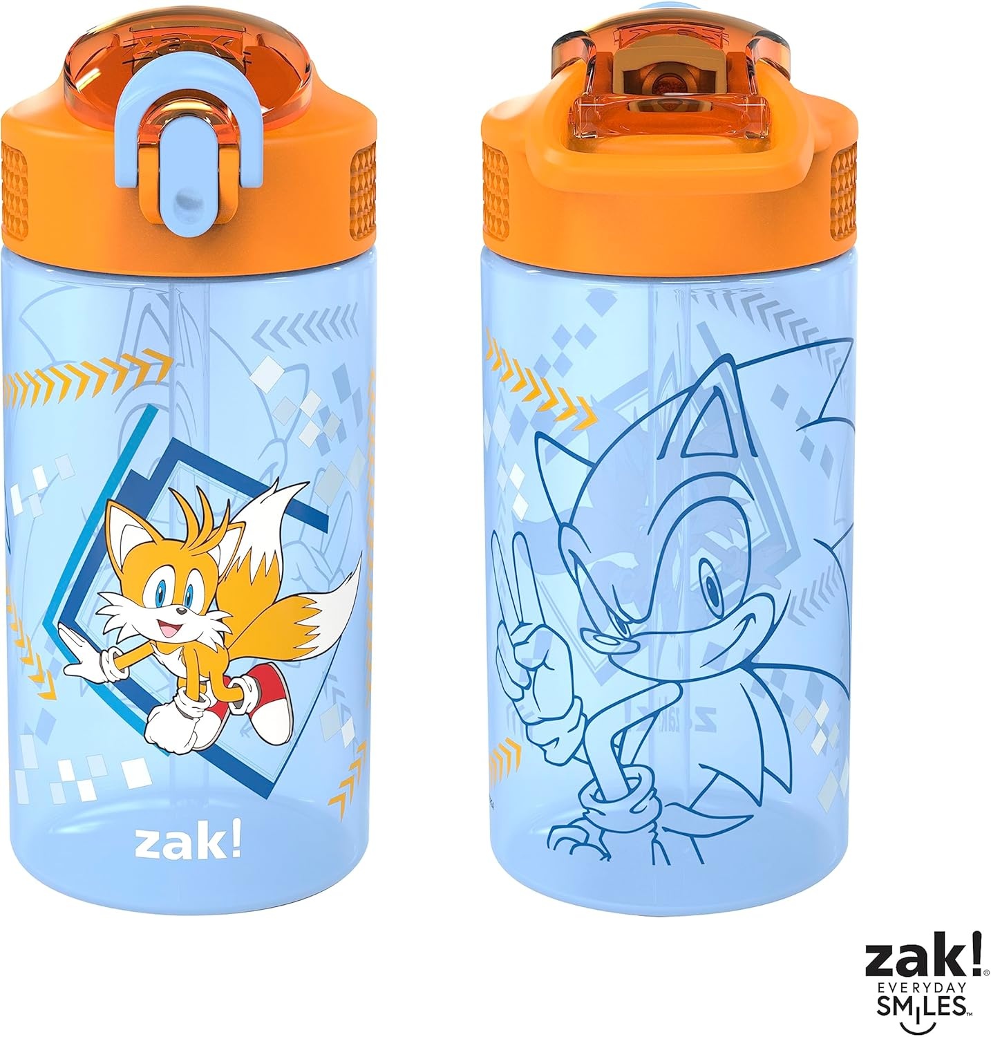 image:imageZak Designs Bluey Sage Kids Water Bottle For School or Travel 16oz Durable Plastic Water Bottle With Straw Handle and LeakProof PopUp Spout Cover 2Pack Set Bluey amp BingoSonic Tails