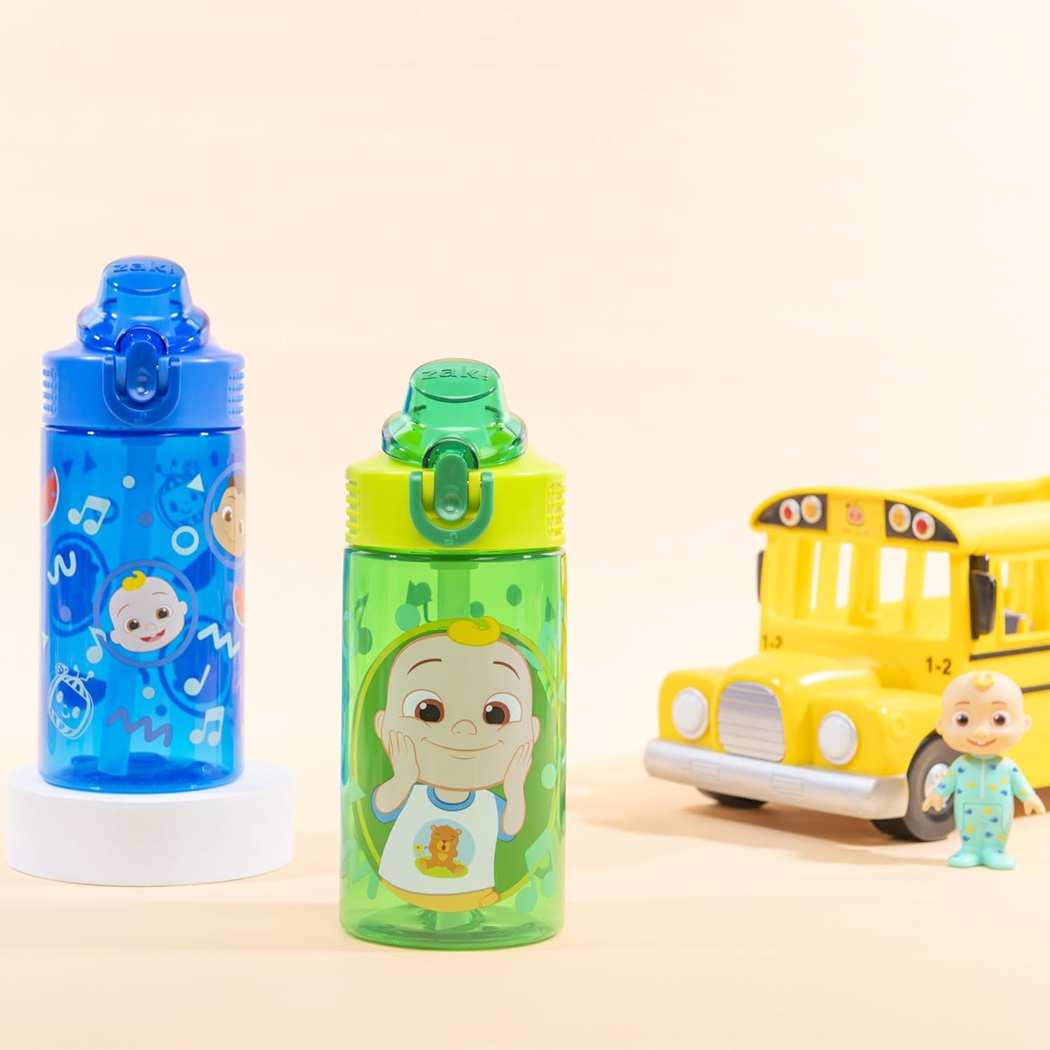 image:imageZak Designs Bluey Sage Kids Water Bottle For School or Travel 16oz Durable Plastic Water Bottle With Straw Handle and LeakProof PopUp Spout Cover 2Pack Set Bluey amp BingoCoComelon JJ Cody
