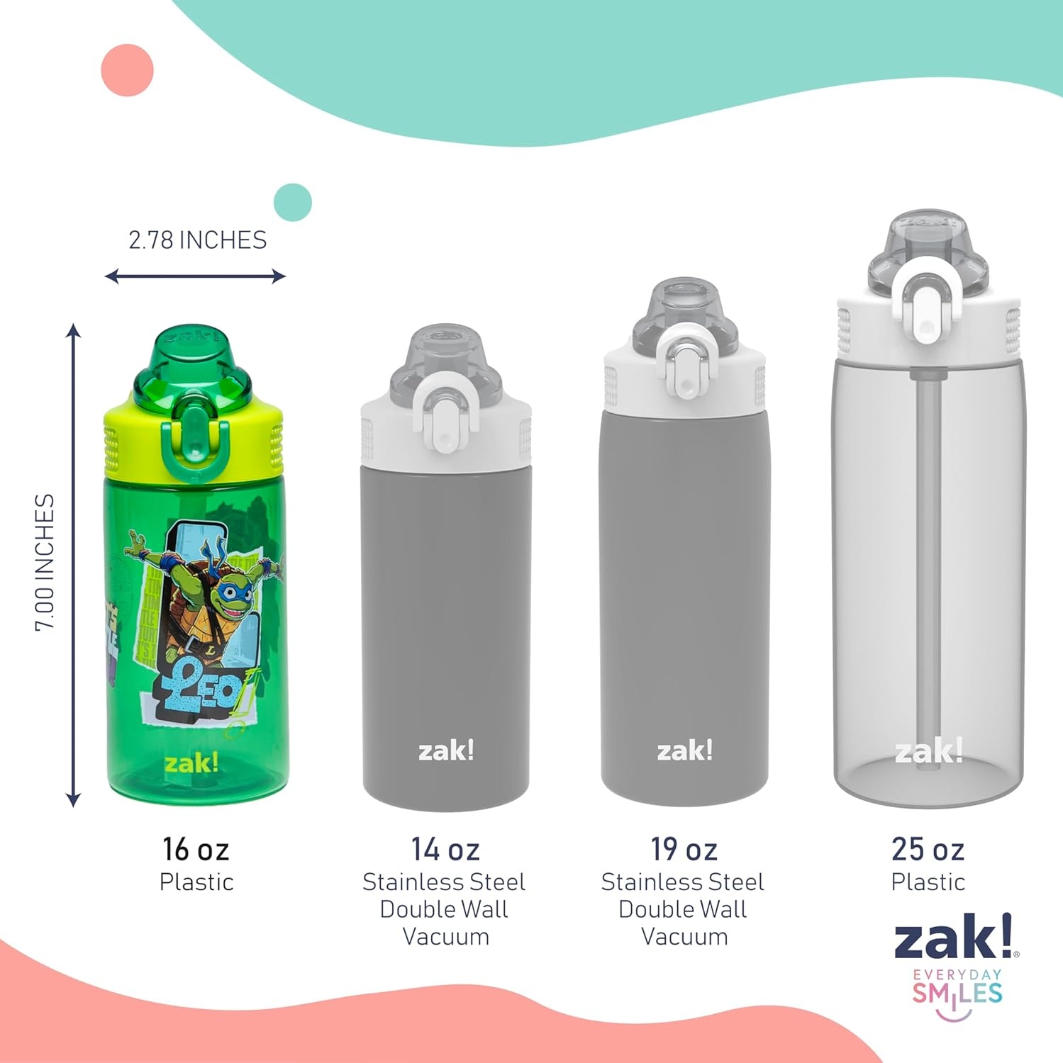 image:imageZak Designs Bluey Sage Kids Water Bottle For School or Travel 16oz Durable Plastic Water Bottle With Straw Handle and LeakProof PopUp Spout Cover 2Pack Set Bluey amp BingoTMNT