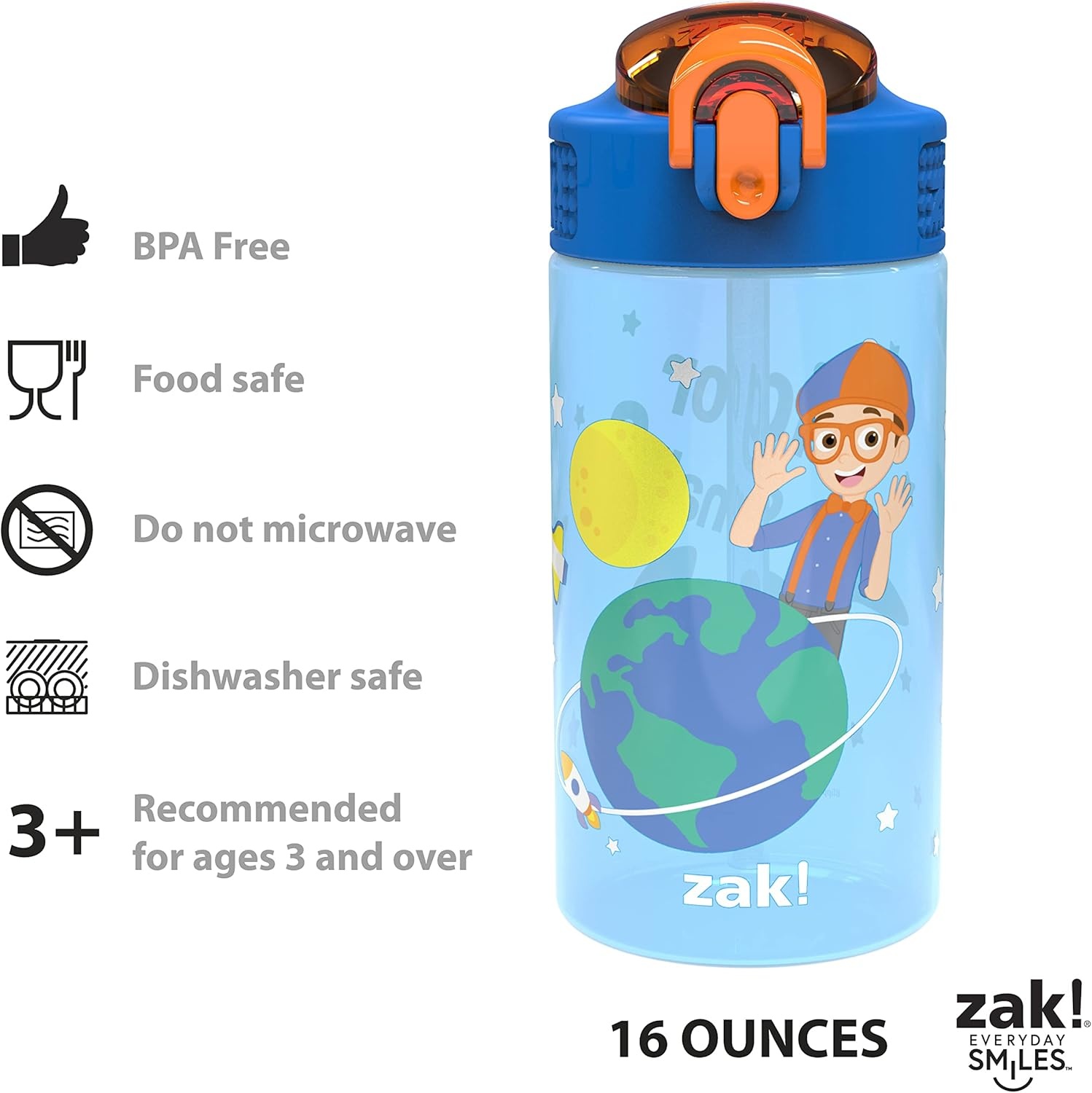 image:imageZak Designs Bluey Sage Kids Water Bottle For School or Travel 16oz Durable Plastic Water Bottle With Straw Handle and LeakProof PopUp Spout Cover 2Pack Set Bluey amp BingoBlippi 2pk