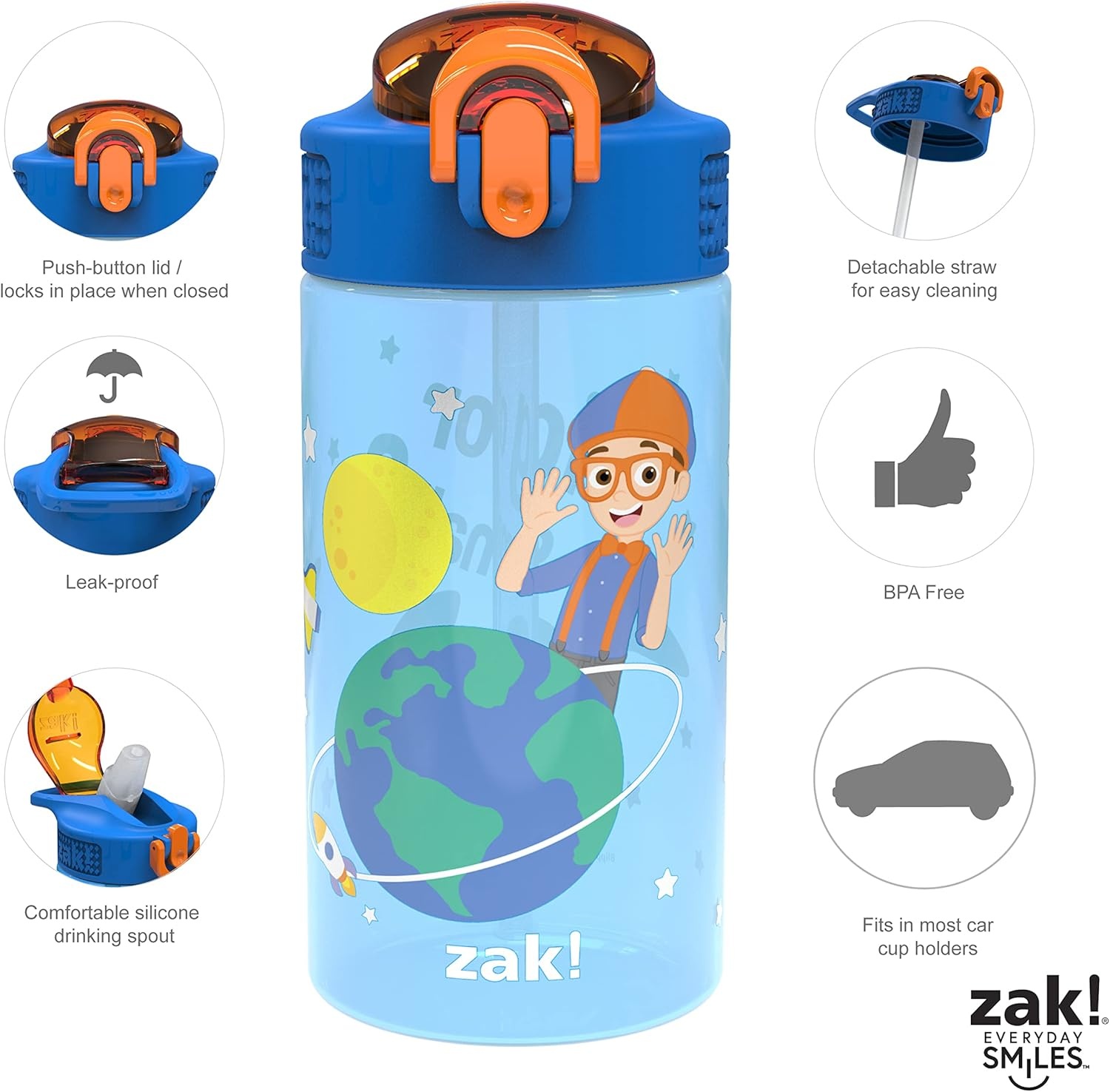 image:imageZak Designs Bluey Sage Kids Water Bottle For School or Travel 16oz Durable Plastic Water Bottle With Straw Handle and LeakProof PopUp Spout Cover 2Pack Set Bluey amp BingoBlippi 2pk