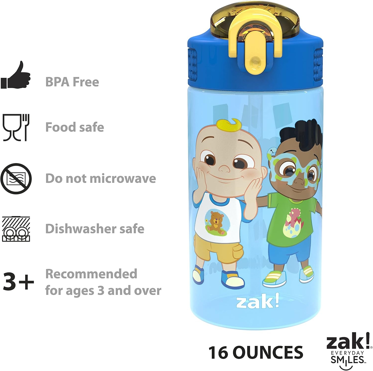image:imageZak Designs Bluey Sage Kids Water Bottle For School or Travel 16oz Durable Plastic Water Bottle With Straw Handle and LeakProof PopUp Spout Cover 2Pack Set Bluey amp BingoCoComelon 2pk