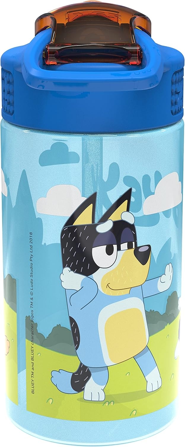 image:imageZak Designs Bluey Sage Kids Water Bottle For School or Travel 16oz Durable Plastic Water Bottle With Straw Handle and LeakProof PopUp Spout Cover 2Pack Set Bluey amp BingoBluey Bottle 2pk