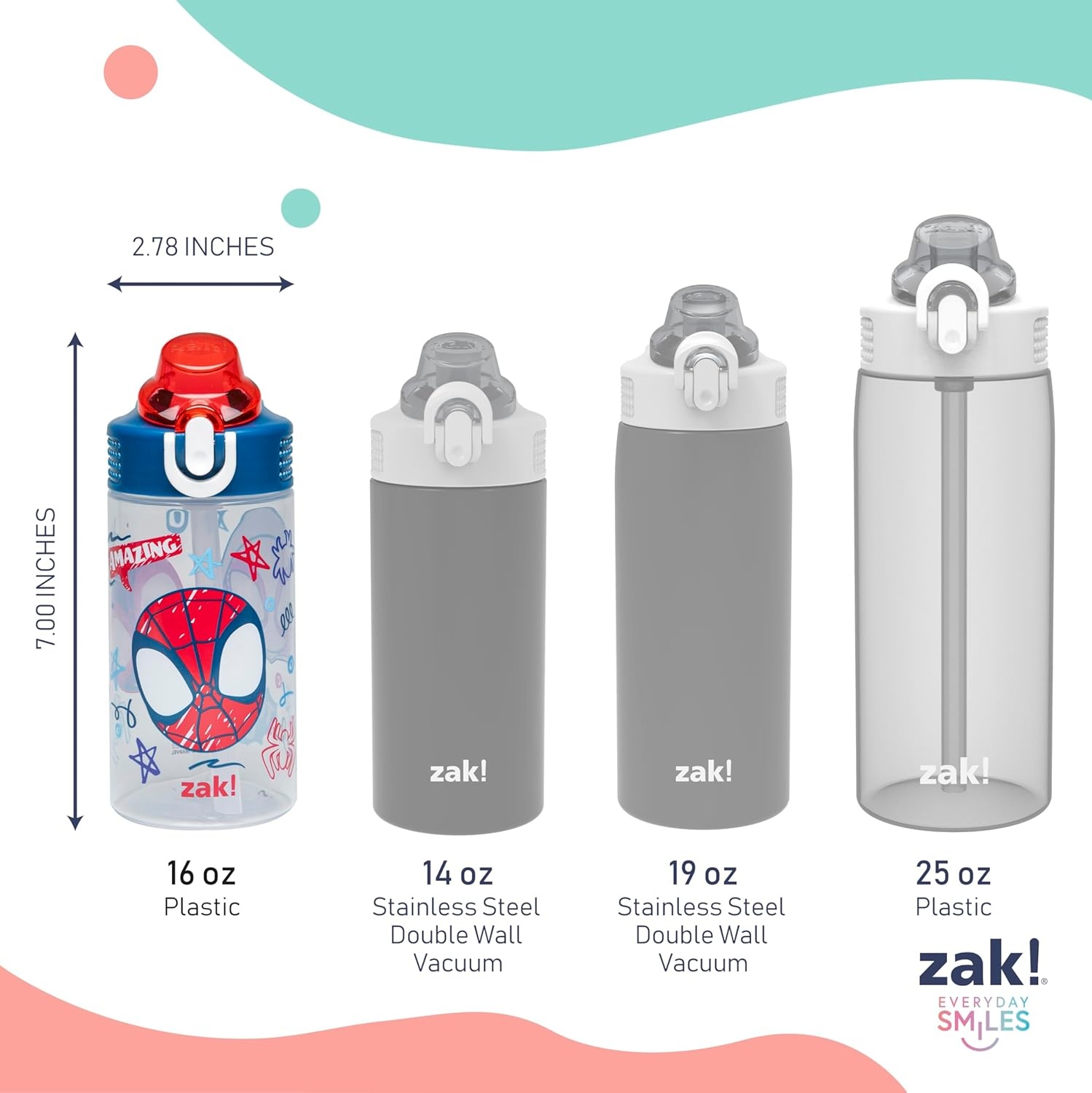 image:imageZak Designs Bluey Sage Kids Water Bottle For School or Travel 16oz Durable Plastic Water Bottle With Straw Handle and LeakProof PopUp Spout Cover 2Pack Set Bluey amp BingoSpidey and His Amazing Friends