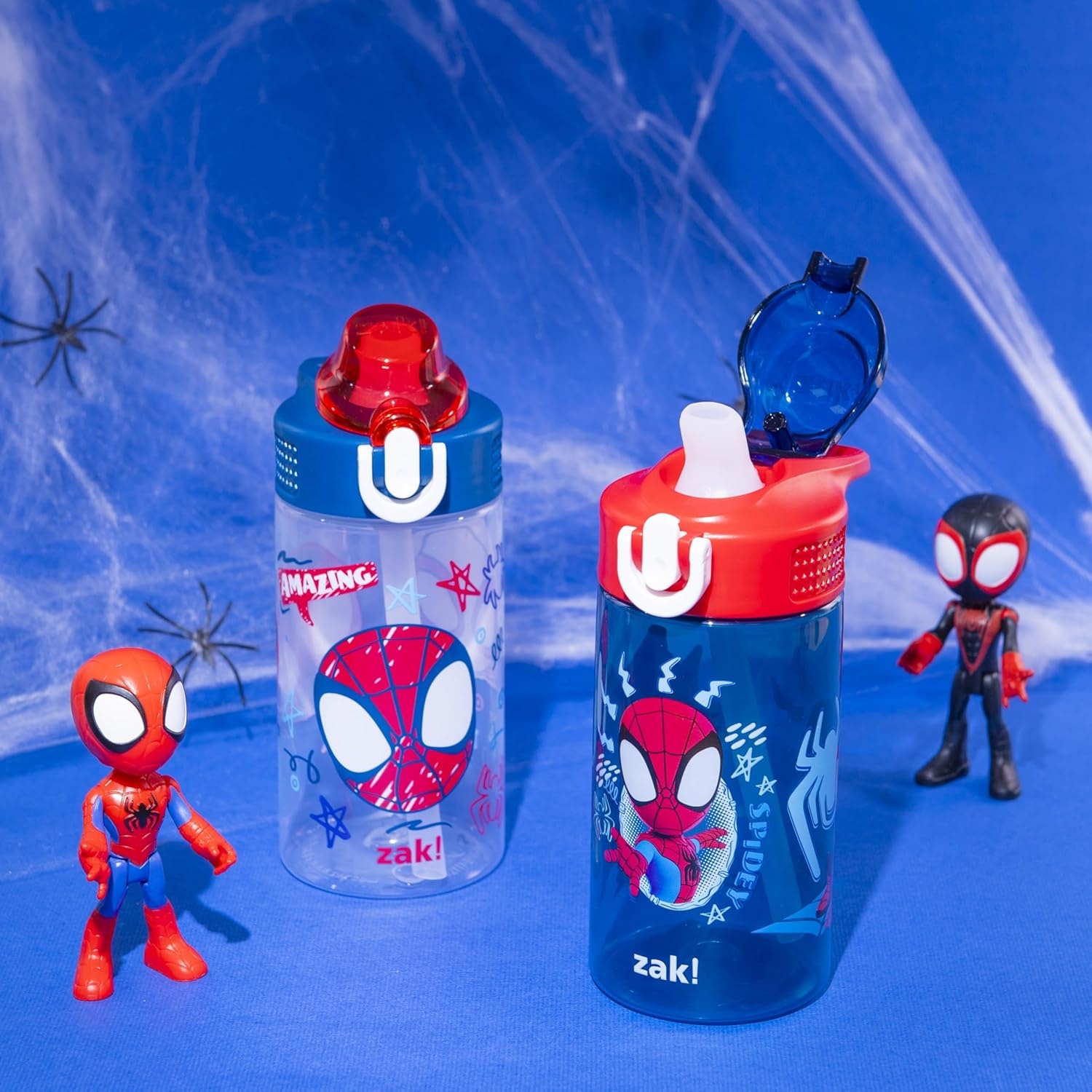 image:imageZak Designs Bluey Sage Kids Water Bottle For School or Travel 16oz Durable Plastic Water Bottle With Straw Handle and LeakProof PopUp Spout Cover 2Pack Set Bluey amp BingoSpidey and His Amazing Friends