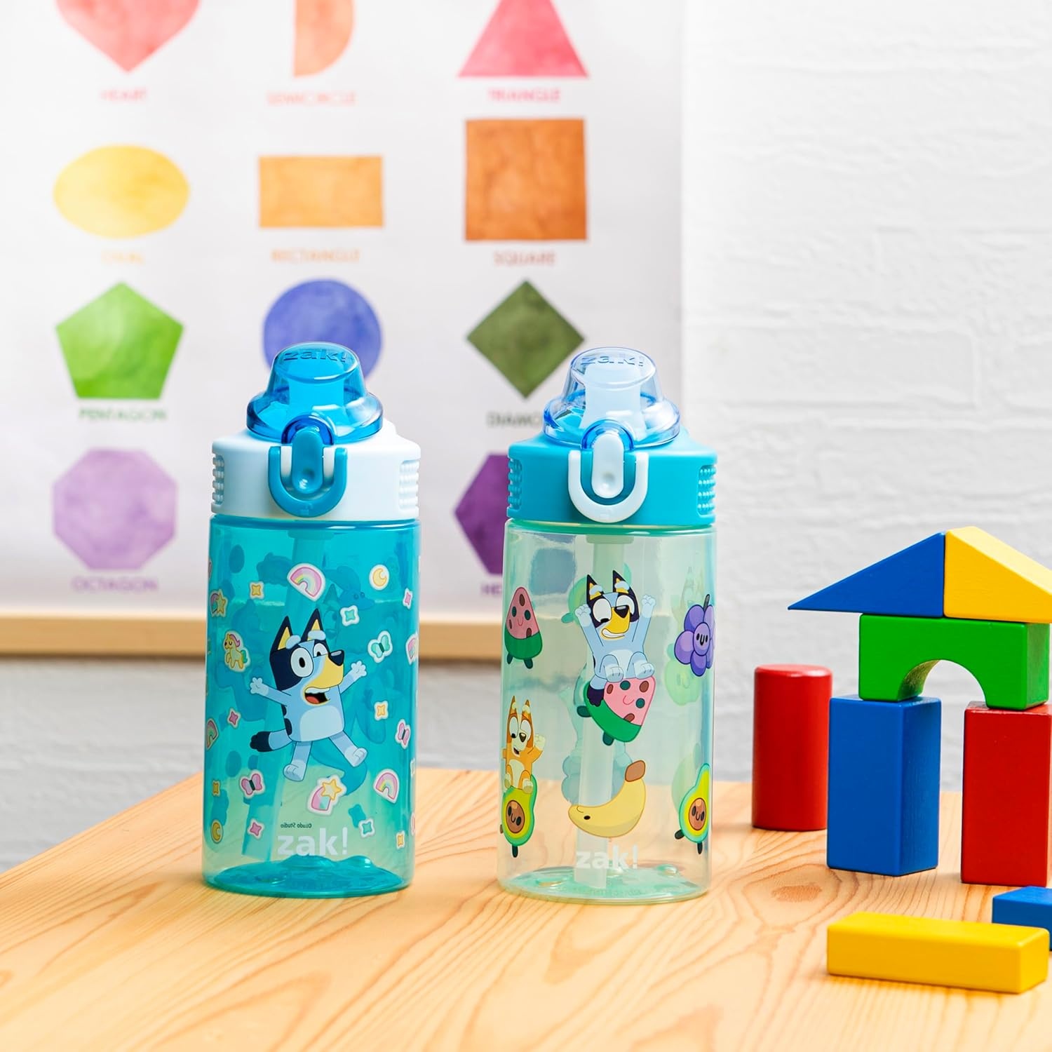 image:imageZak Designs Bluey Sage Kids Water Bottle For School or Travel 16oz Durable Plastic Water Bottle With Straw Handle and LeakProof PopUp Spout Cover 2Pack Set Bluey amp BingoBluey Bingo
