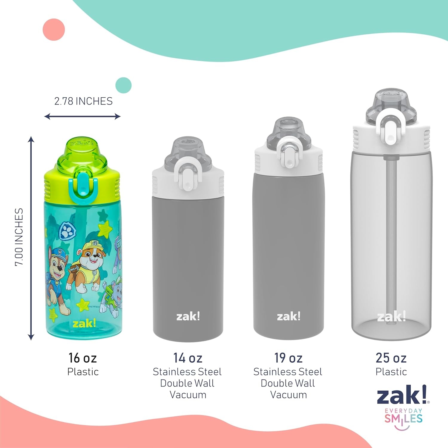 image:imageZak Designs Bluey Sage Kids Water Bottle For School or Travel 16oz Durable Plastic Water Bottle With Straw Handle and LeakProof PopUp Spout Cover 2Pack Set Bluey amp BingoPAW Patrol Chase Friends