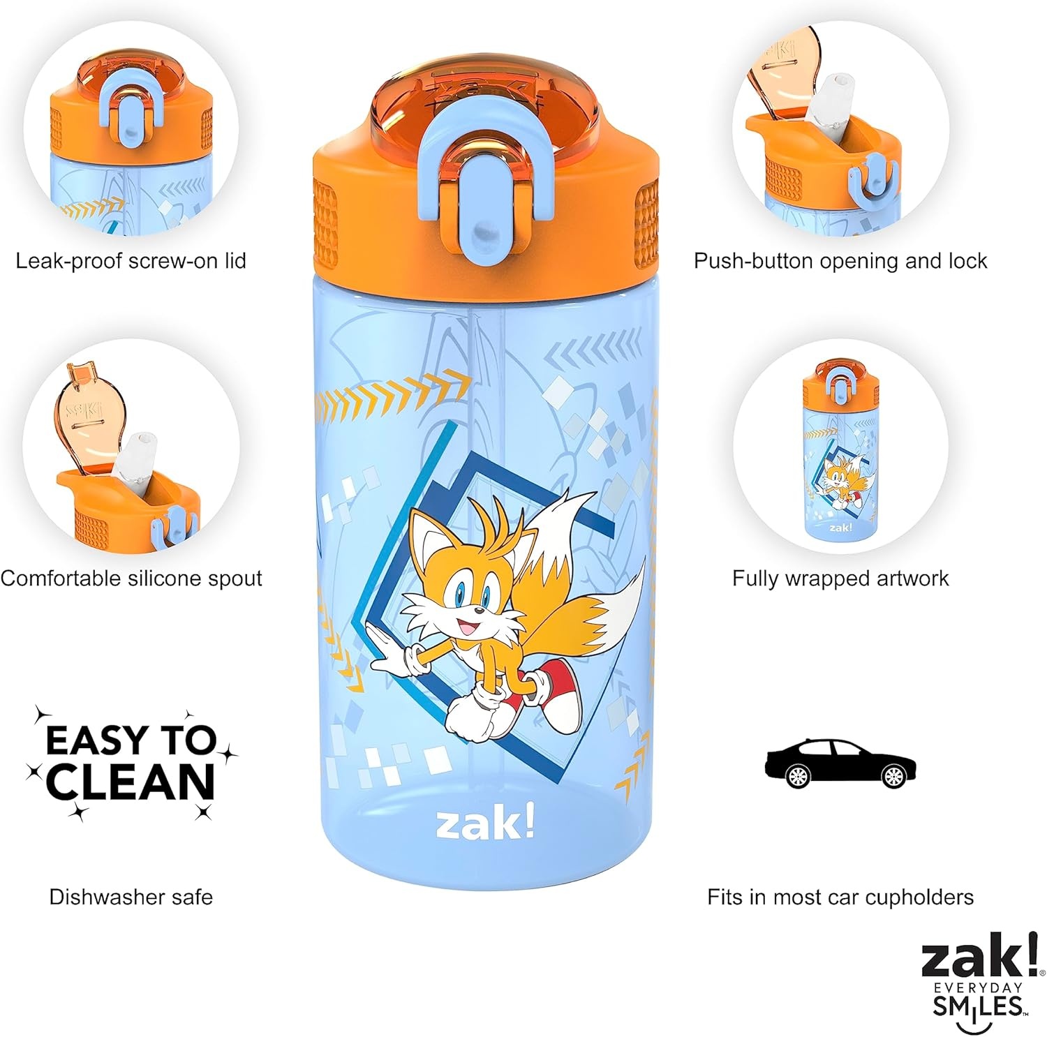 image:imageZak Designs Bluey Sage Kids Water Bottle For School or Travel 16oz Durable Plastic Water Bottle With Straw Handle and LeakProof PopUp Spout Cover 2Pack Set Bluey amp BingoSonic Tails