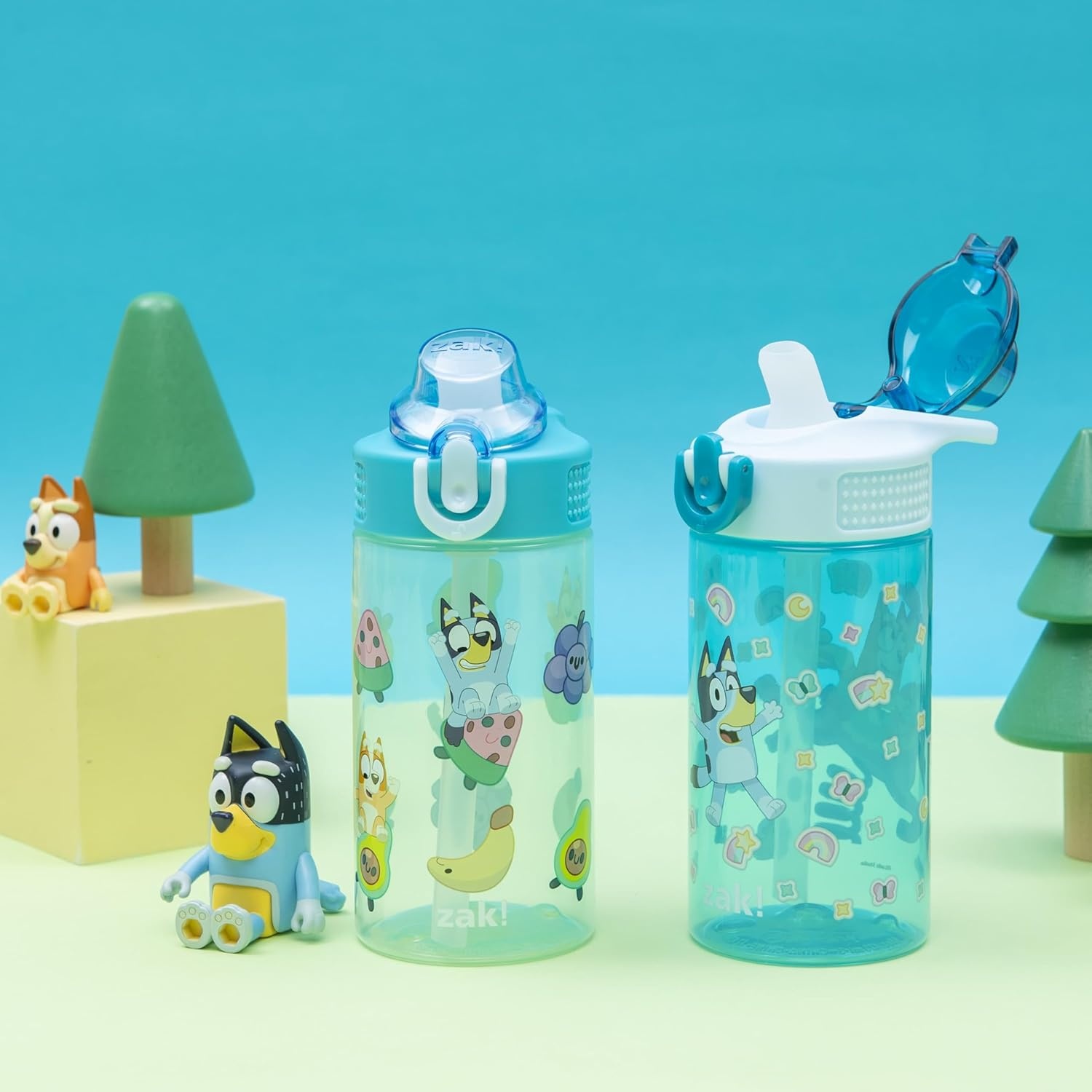 image:imageZak Designs Bluey Sage Kids Water Bottle For School or Travel 16oz Durable Plastic Water Bottle With Straw Handle and LeakProof PopUp Spout Cover 2Pack Set Bluey amp BingoBluey Bingo