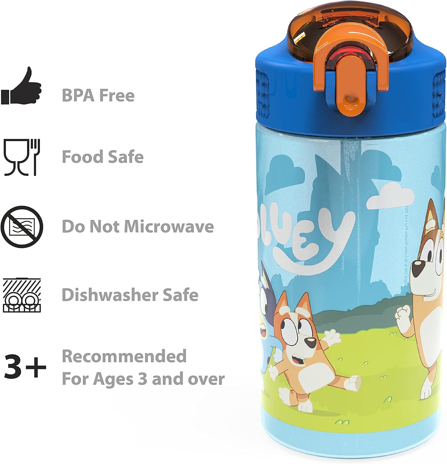 image:imageZak Designs Bluey Sage Kids Water Bottle For School or Travel 16oz Durable Plastic Water Bottle With Straw Handle and LeakProof PopUp Spout Cover 2Pack Set Bluey amp BingoBluey Bottle 2pk