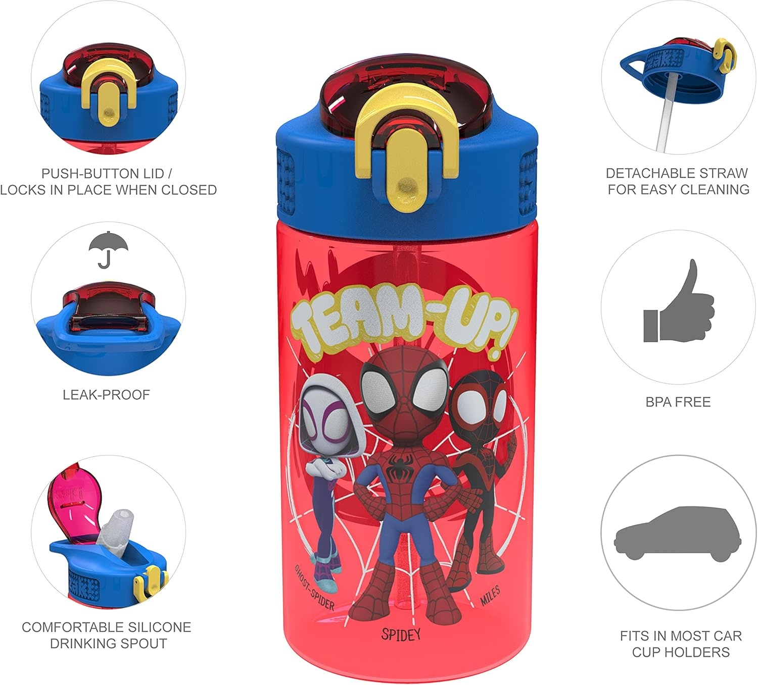 image:imageZak Designs Bluey Sage Kids Water Bottle For School or Travel 16oz Durable Plastic Water Bottle With Straw Handle and LeakProof PopUp Spout Cover 2Pack Set Bluey amp BingoSpidey and His Amazing Friends 2pk
