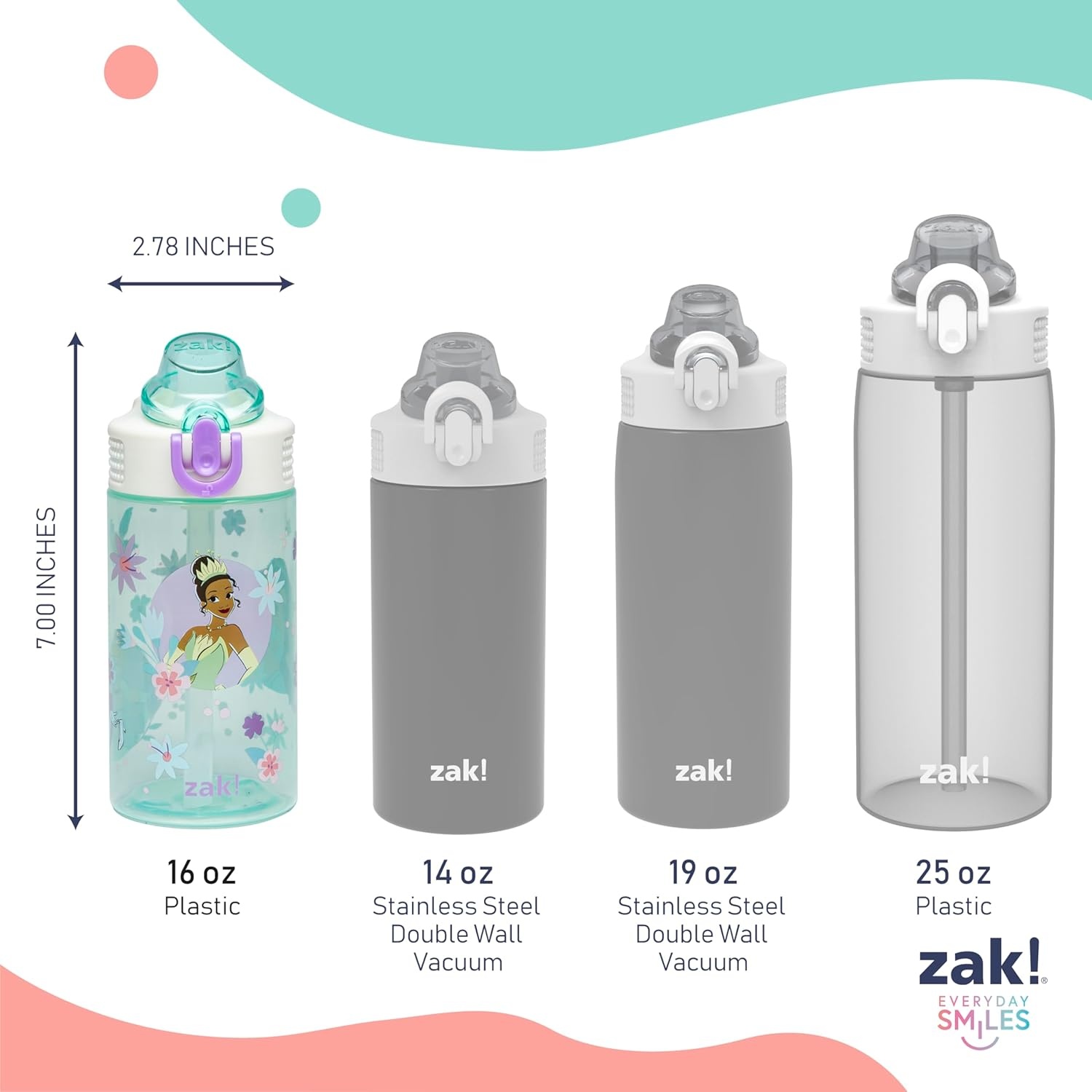 image:imageZak Designs Bluey Sage Kids Water Bottle For School or Travel 16oz Durable Plastic Water Bottle With Straw Handle and LeakProof PopUp Spout Cover 2Pack Set Bluey amp BingoDisney Princess Ariel Cinderella Jasmine Moana Rapunzel Tiana