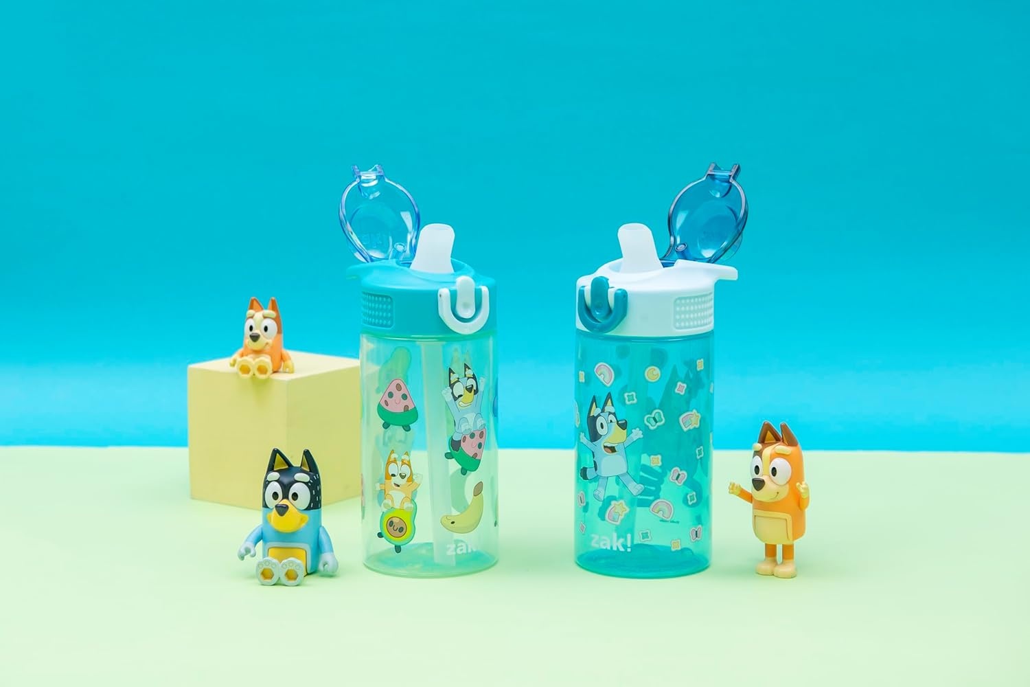 image:imageZak Designs Bluey Sage Kids Water Bottle For School or Travel 16oz Durable Plastic Water Bottle With Straw Handle and LeakProof PopUp Spout Cover 2Pack Set Bluey amp BingoBluey Bingo
