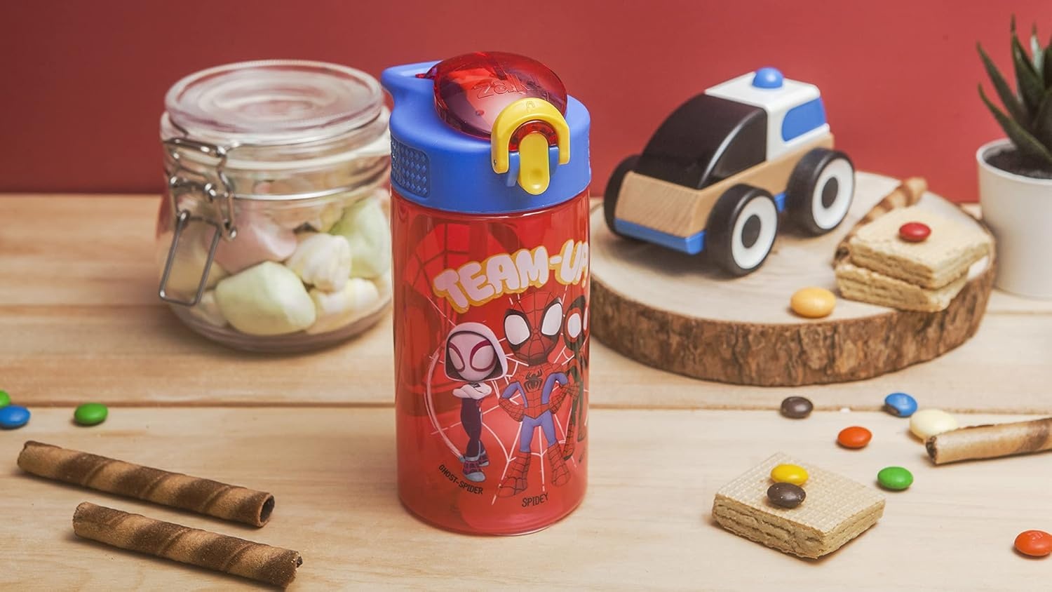 image:imageZak Designs Bluey Sage Kids Water Bottle For School or Travel 16oz Durable Plastic Water Bottle With Straw Handle and LeakProof PopUp Spout Cover 2Pack Set Bluey amp BingoSpidey and His Amazing Friends 2pk