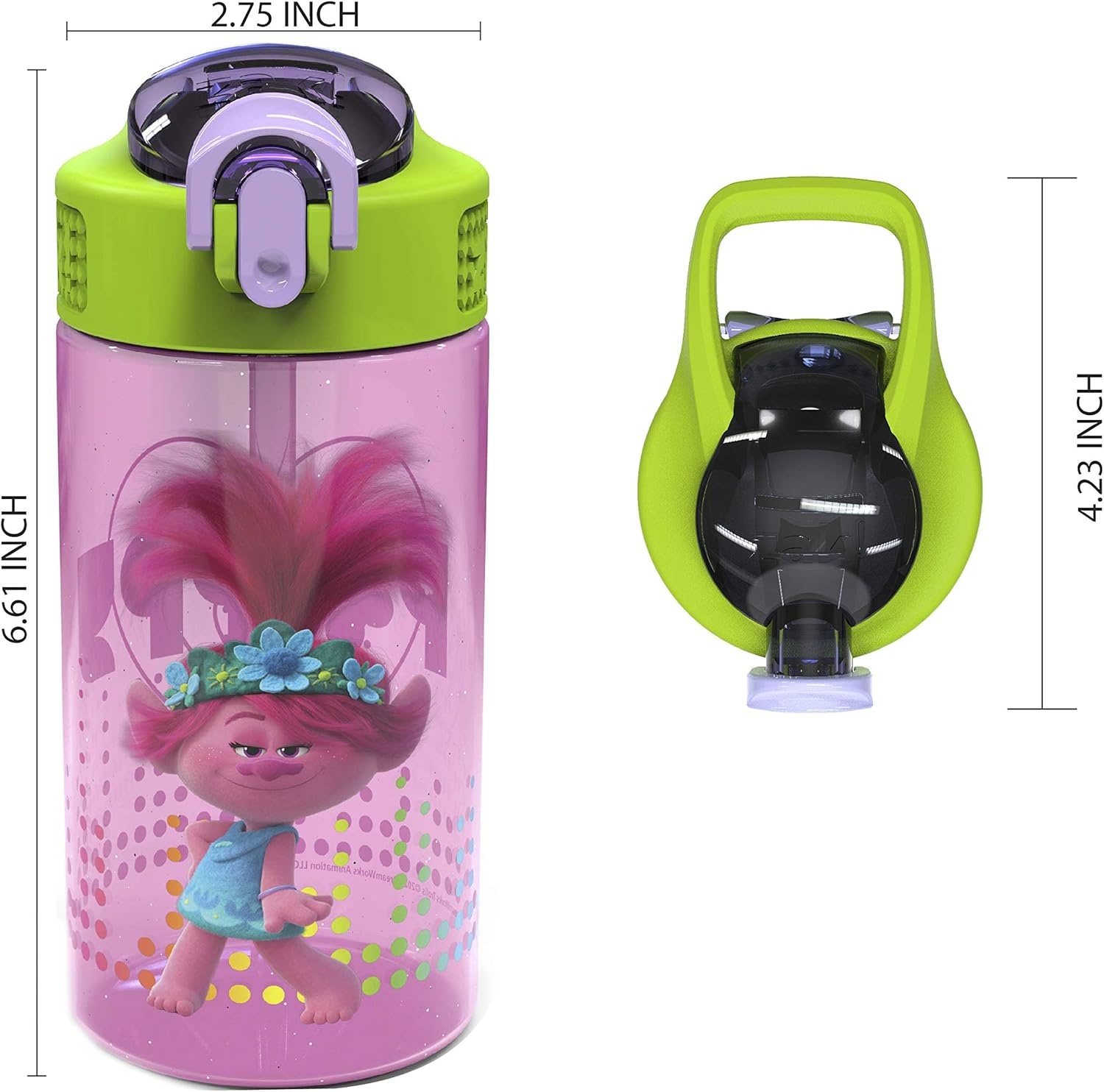 image:imageZak Designs Bluey Sage Kids Water Bottle For School or Travel 16oz Durable Plastic Water Bottle With Straw Handle and LeakProof PopUp Spout Cover 2Pack Set Bluey amp BingoTrolls 2 Bottle 2pk