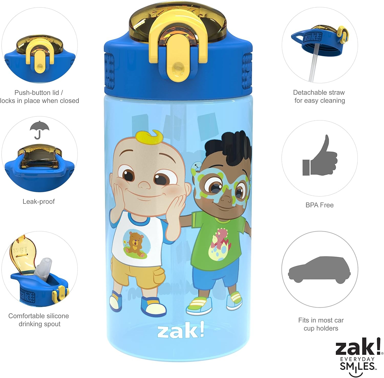 image:imageZak Designs Bluey Sage Kids Water Bottle For School or Travel 16oz Durable Plastic Water Bottle With Straw Handle and LeakProof PopUp Spout Cover 2Pack Set Bluey amp BingoCoComelon 2pk