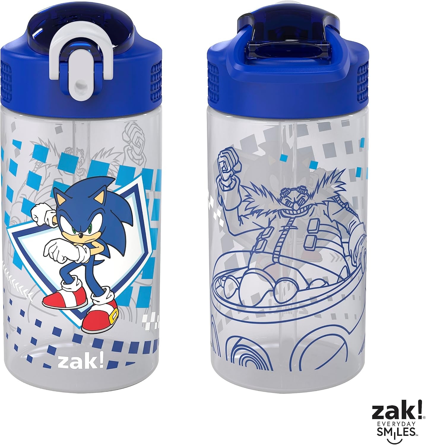 image:imageZak Designs Bluey Sage Kids Water Bottle For School or Travel 16oz Durable Plastic Water Bottle With Straw Handle and LeakProof PopUp Spout Cover 2Pack Set Bluey amp BingoSonic Tails